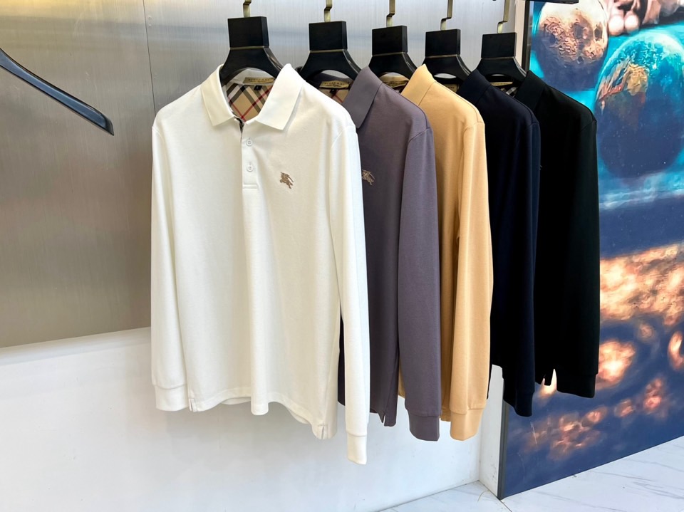 Bur巴宝莉、25秋冬精品！男士珠地棉长袖口袋翻领POLO衫，早秋男士基础百搭长袖衫，妥妥的商务精英标配