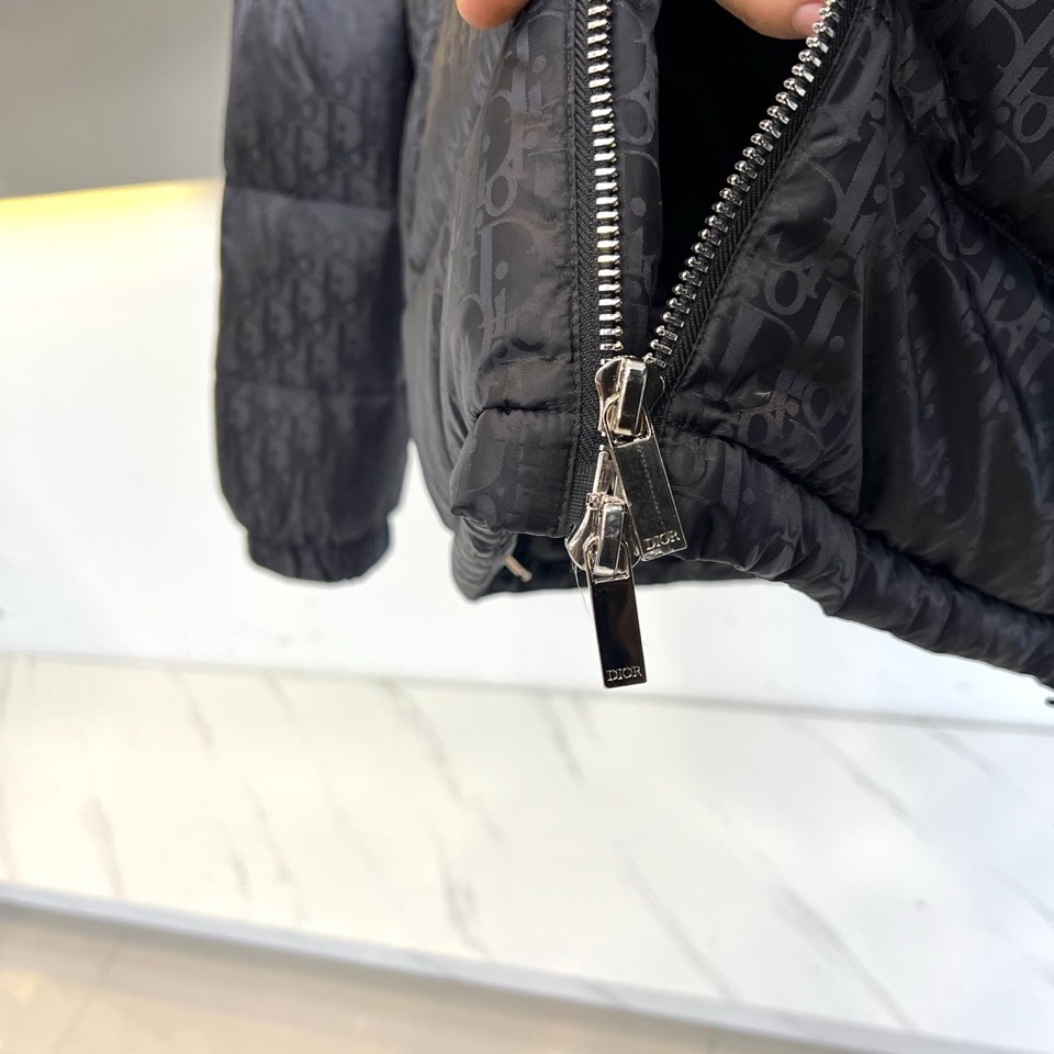 Dio迪奥（白鹅绒）、2025秋冬新品羽绒服。款式采用挺括的立领设计与流畅的拉链闭合，轮廓线条利落大气。