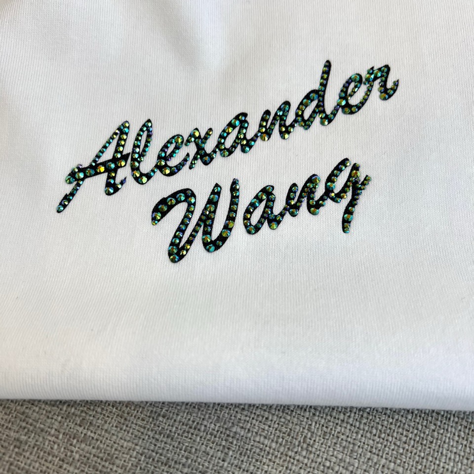 Alexander Wang亚历山大、纽约天际线水晶烫印 T 恤棉质面料，正面是黑白城市天际线印花，现代