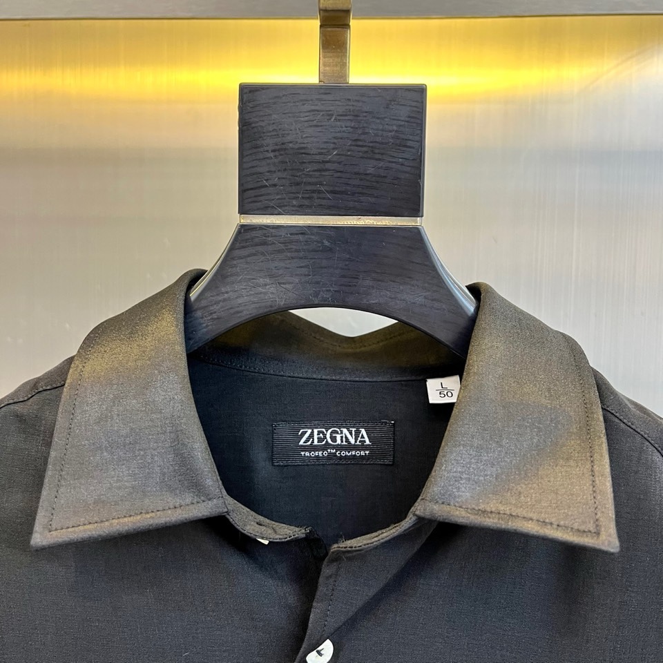 Zegna杰尼亚、2026春夏新品男士长袖衬衫，极简主义的高级质感。这款衬衫采用经典的尖领设计，线条流畅