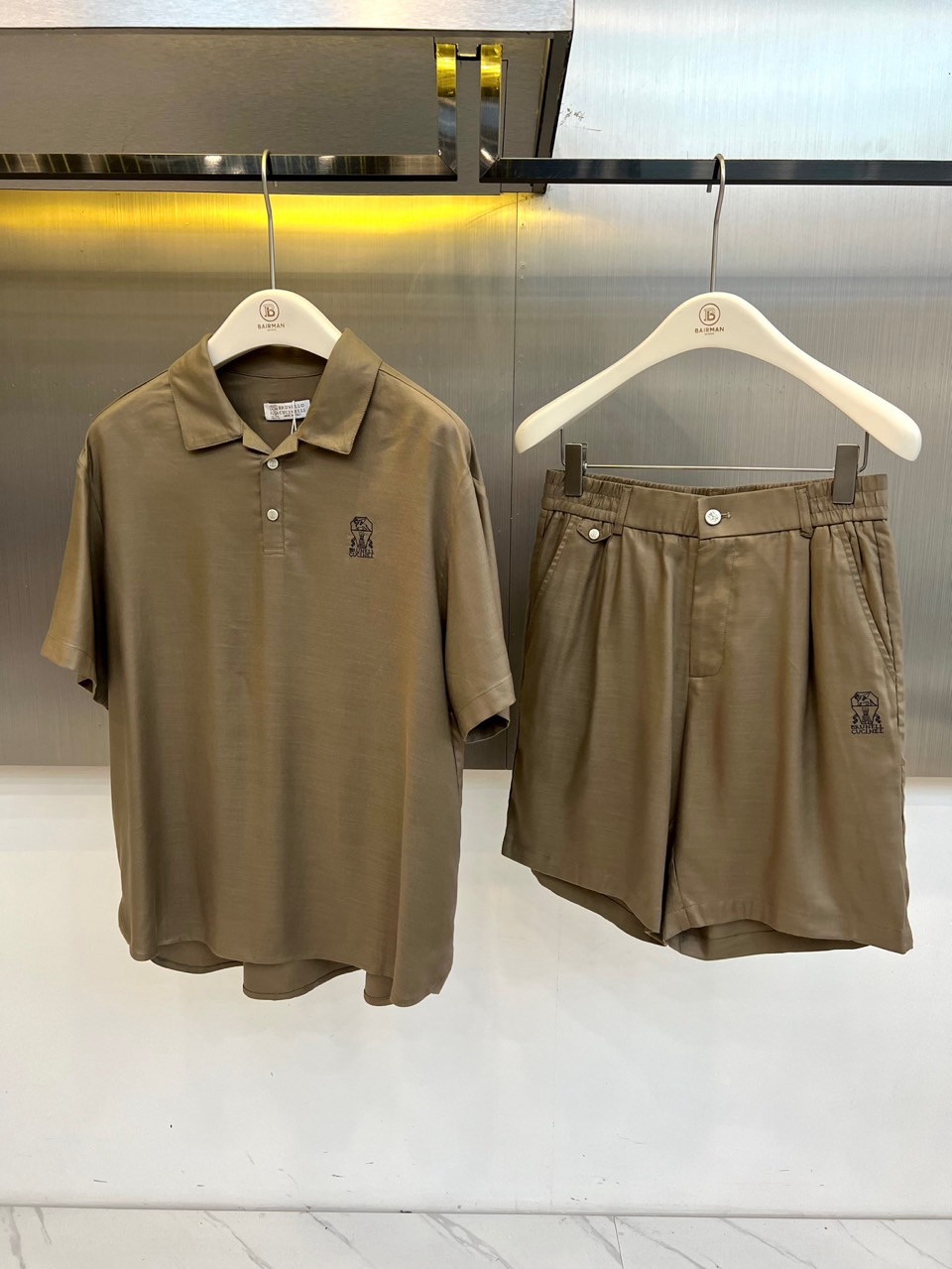 一套.Brunello Cucinelli-BC、2026春夏新品套装，Polo衫与短裤的同色系套装，完