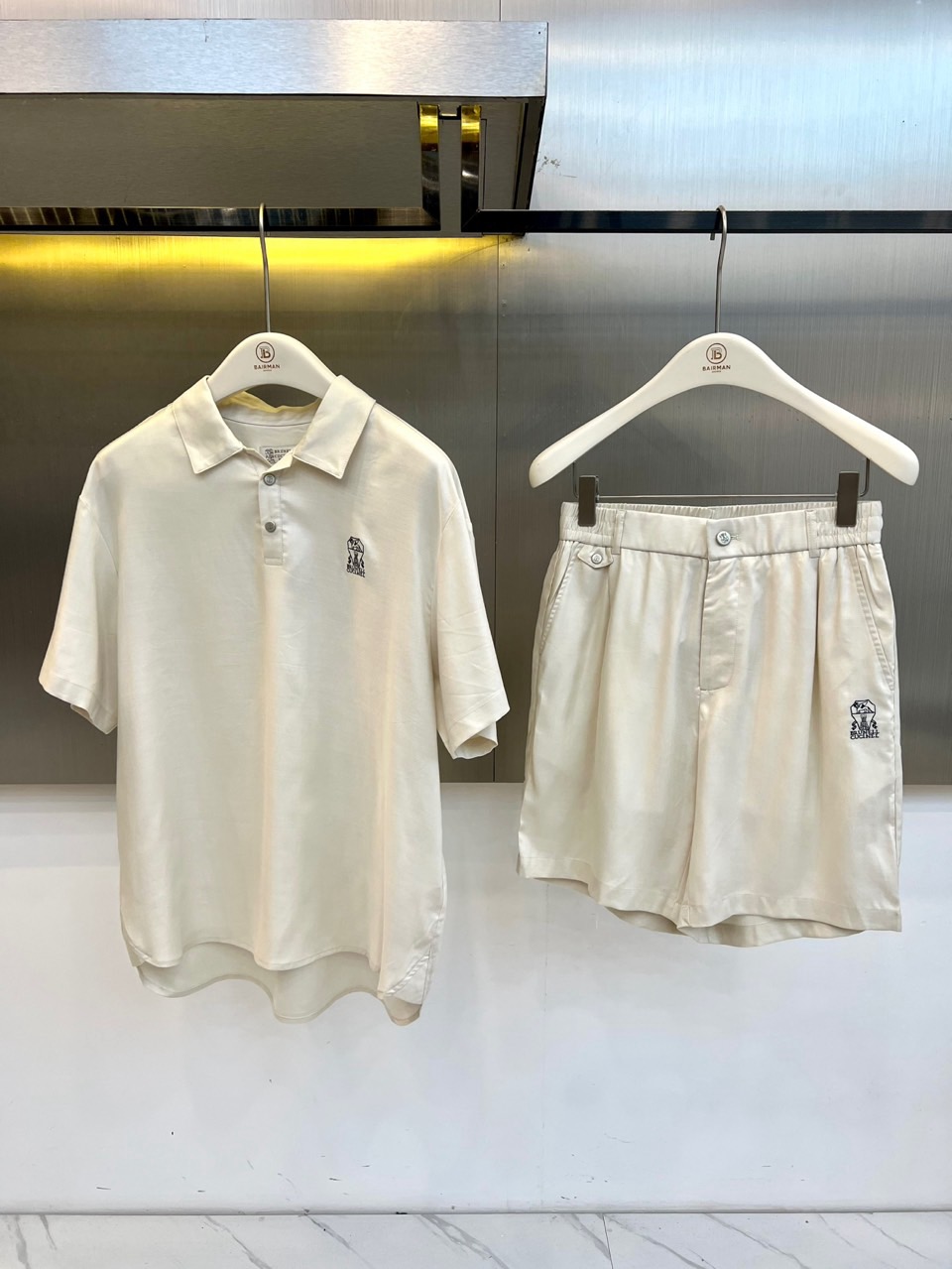 一套.Brunello Cucinelli-BC、2026春夏新品套装，Polo衫与短裤的同色系套装，完