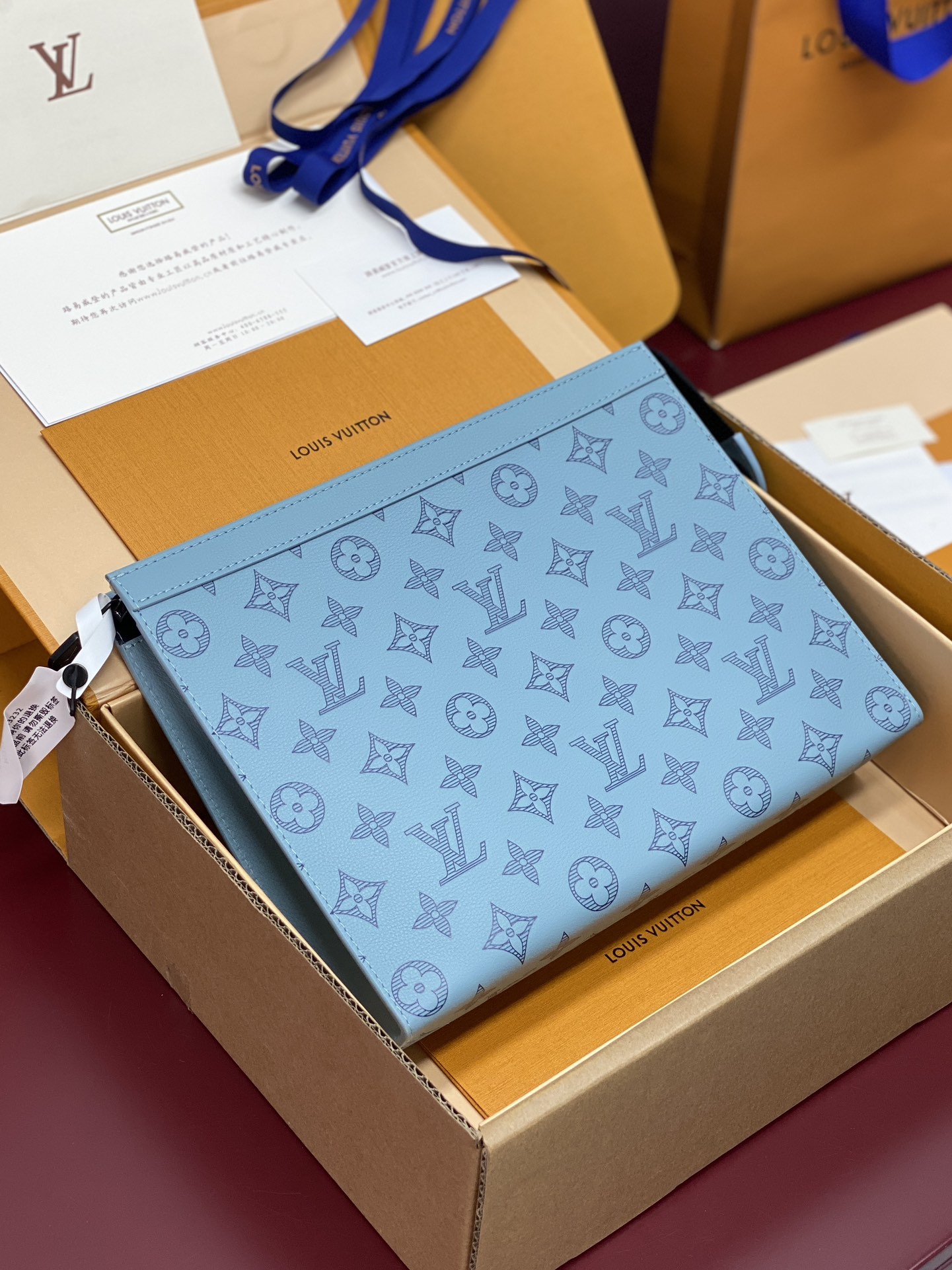  升级版本⚠️M61692 新压花冰蓝！ （此款采用头层牛皮制作）Monogram Eclipse帆布裁