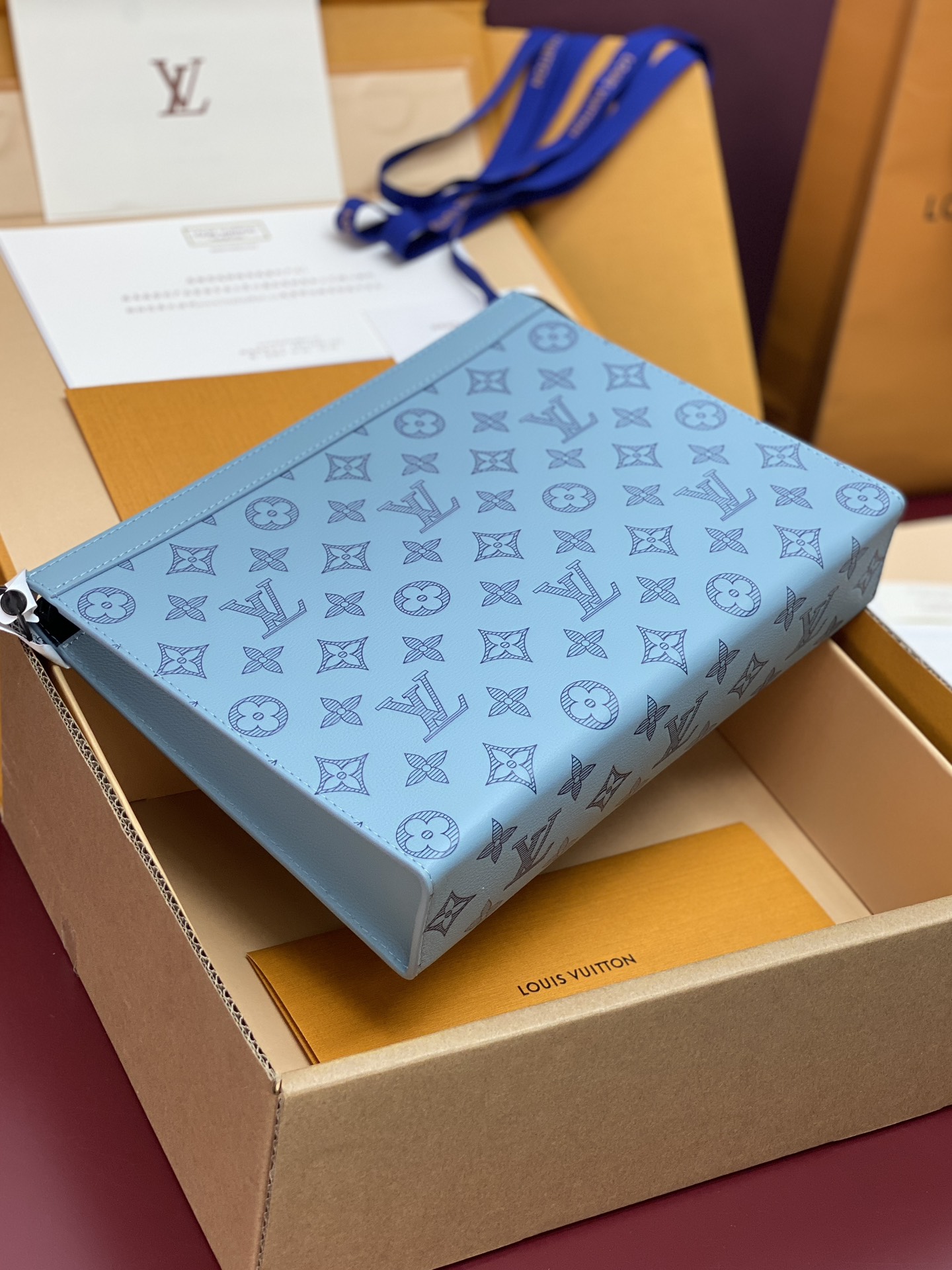  升级版本⚠️M61692 新压花冰蓝！ （此款采用头层牛皮制作）Monogram Eclipse帆布裁