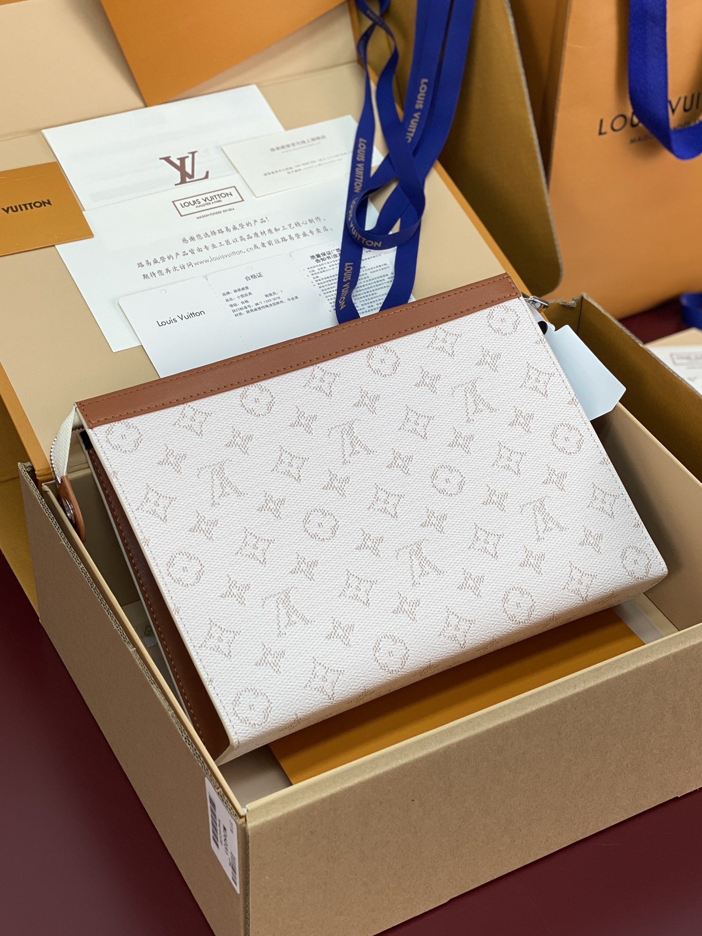 升级版本⚠️M61692 白条纹!芯片版!Monogram Heritage 涂层帆布包裹印花牛皮内胆!