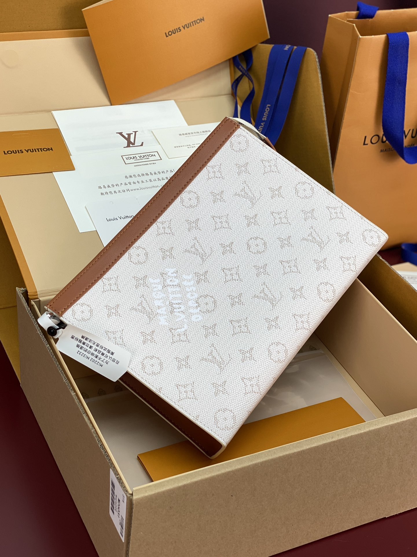 升级版本⚠️M61692 白条纹!芯片版!Monogram Heritage 涂层帆布包裹印花牛皮内胆!