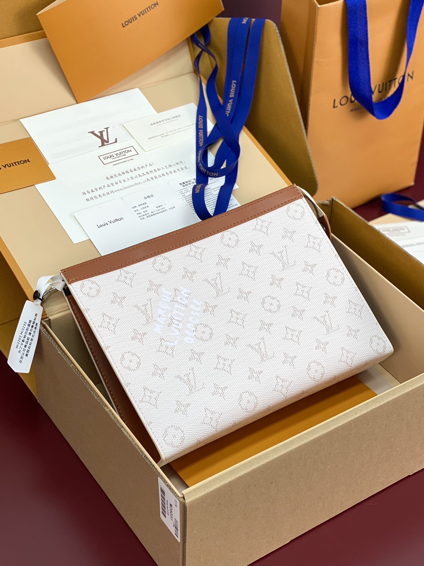 升级版本⚠️M61692 白条纹!芯片版!Monogram Heritage 涂层帆布包裹印花牛皮内胆!