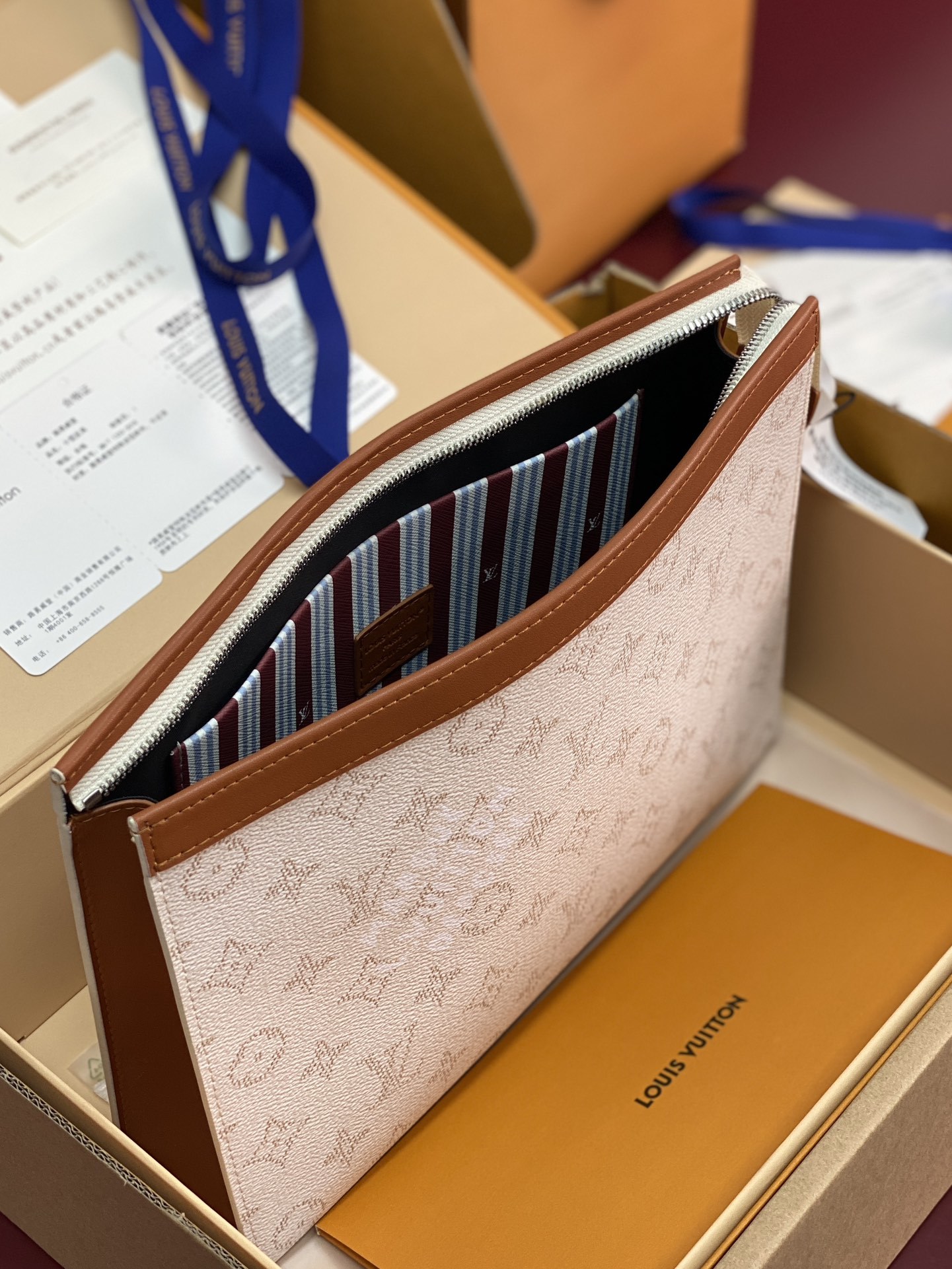 升级版本⚠️M61692 白条纹!芯片版!Monogram Heritage 涂层帆布包裹印花牛皮内胆!