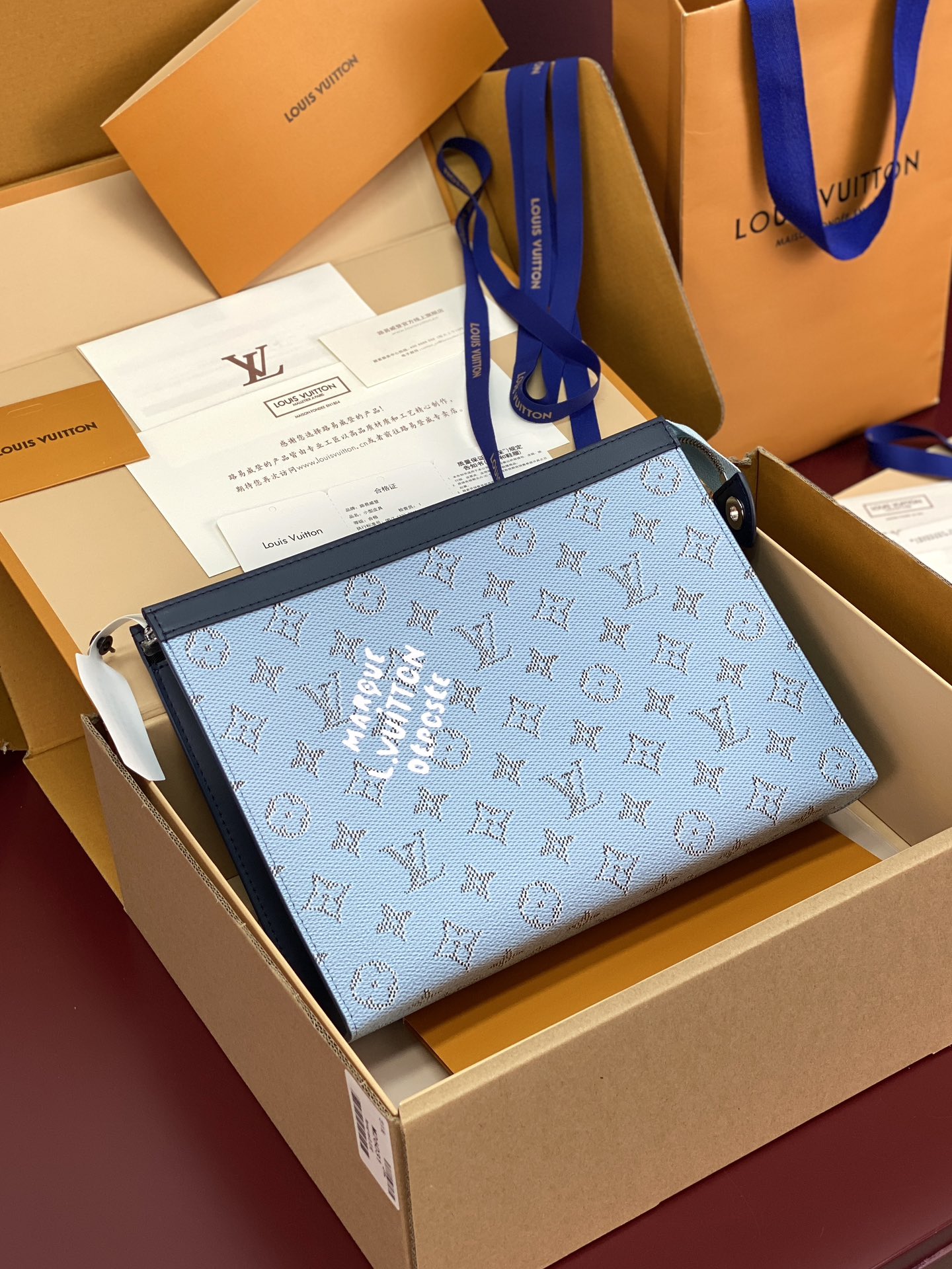 升级版本⚠️M61692 蓝条纹！芯片版！Monogram Heritage 涂层帆布包裹印花牛皮内胆！
