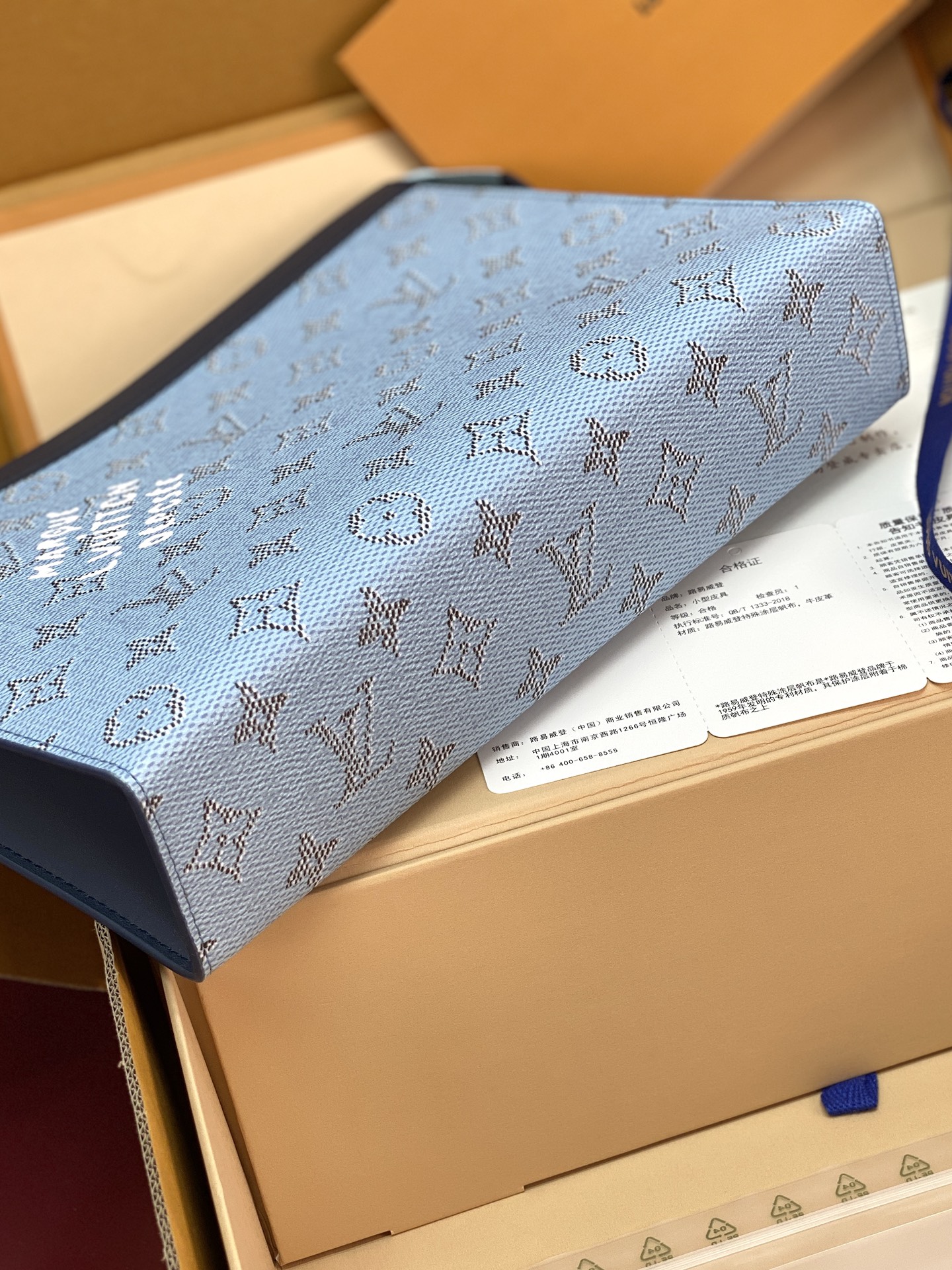 升级版本⚠️M61692 蓝条纹！芯片版！Monogram Heritage 涂层帆布包裹印花牛皮内胆！