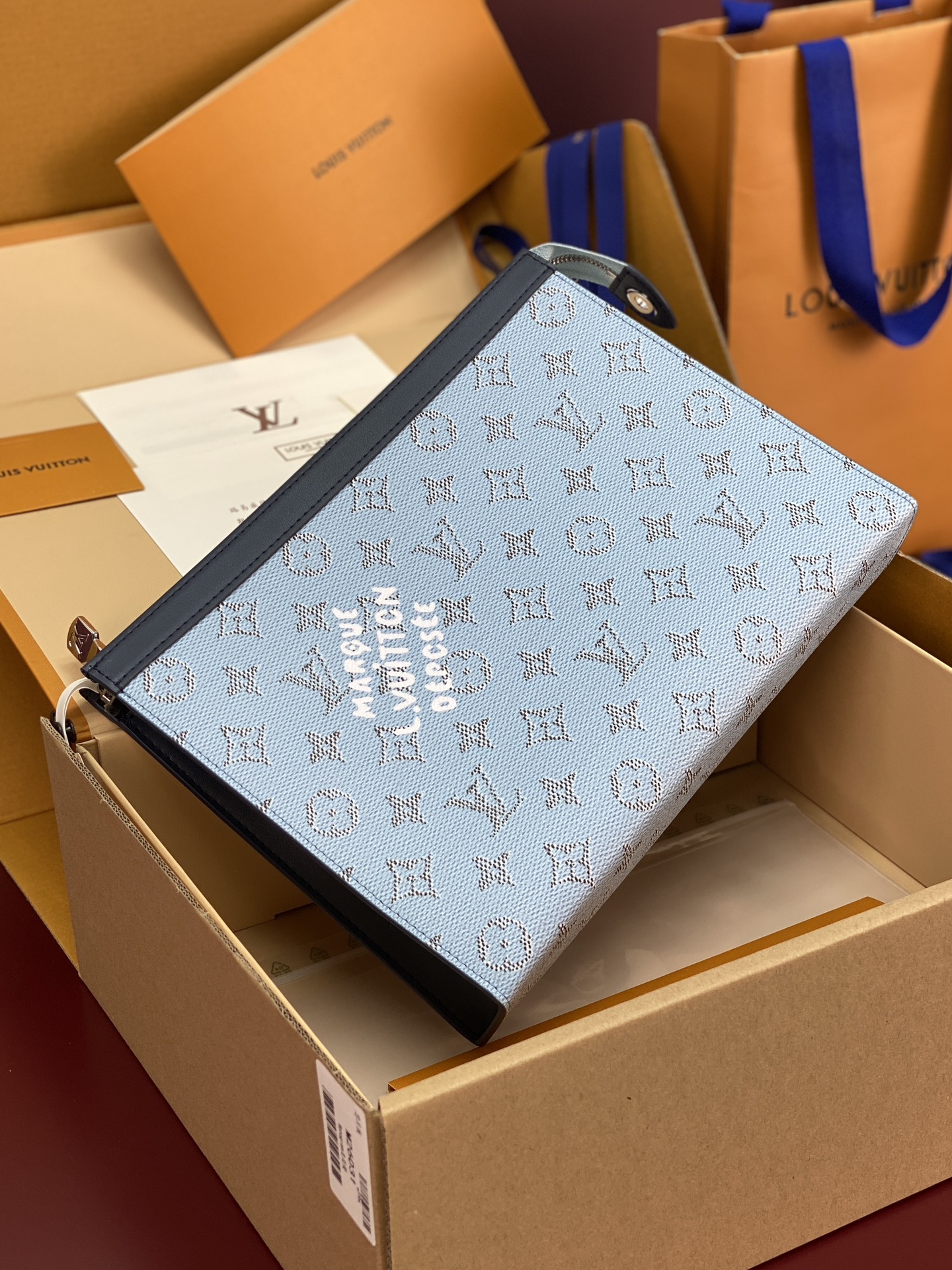 升级版本⚠️M61692 蓝条纹！芯片版！Monogram Heritage 涂层帆布包裹印花牛皮内胆！