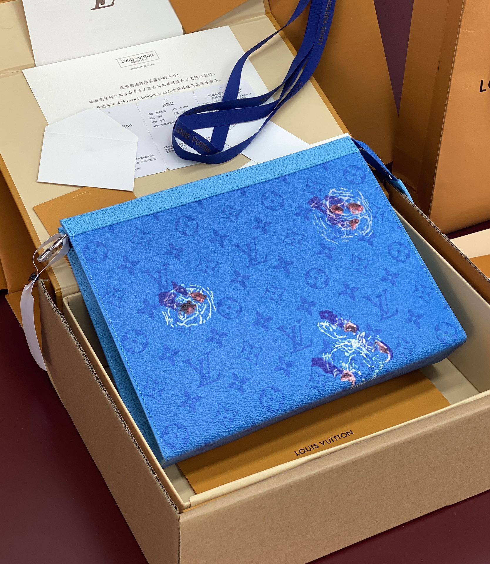 升级版本⚠️M61692 游泳蓝！芯片版！Monogram Heritage 涂层帆布包裹印花牛皮内胆！