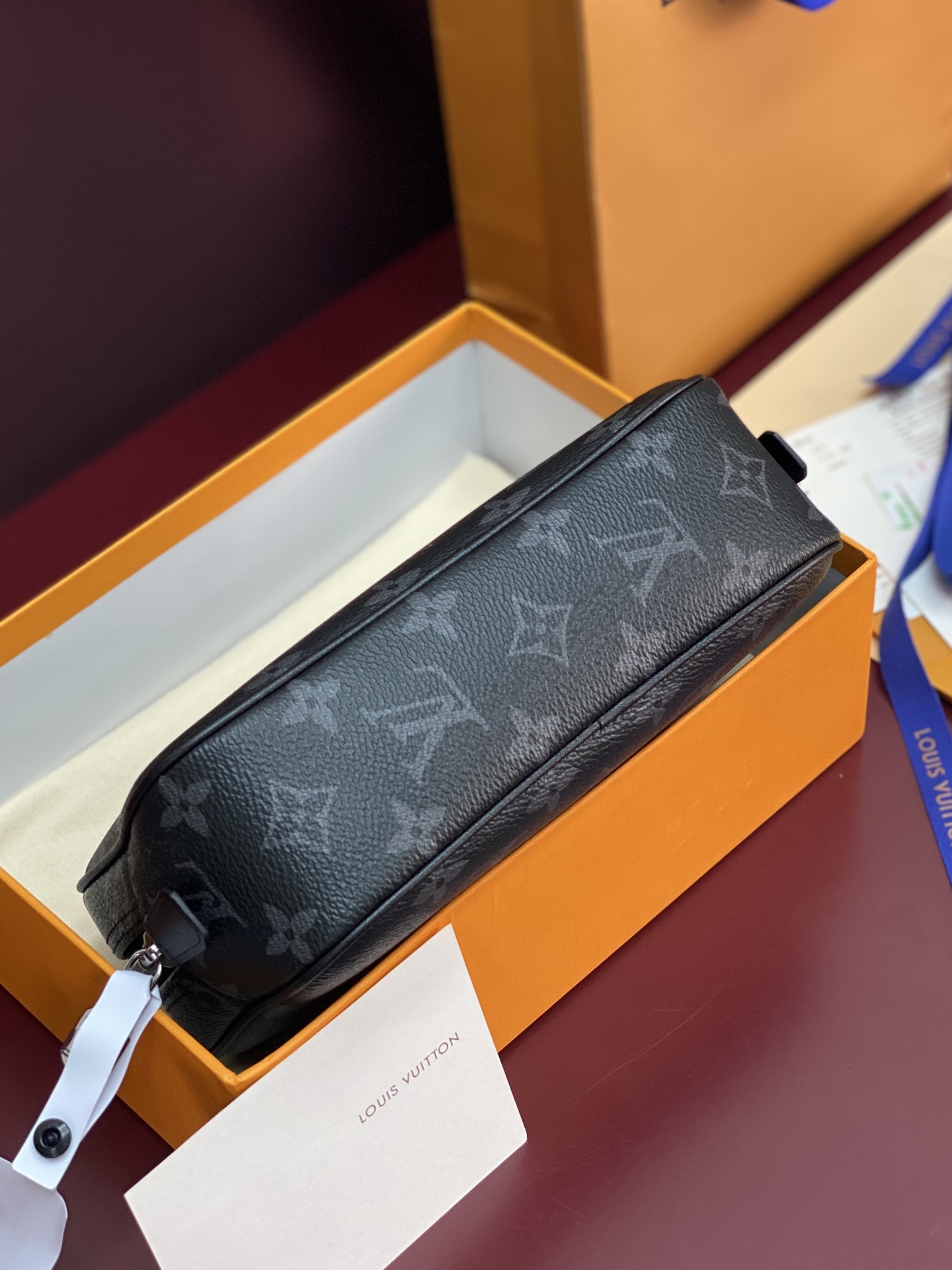 小号！M46577 黑花！新版本！LOUIS VUITTON PM 老花Logo拉链开合 涂层帆布拼牛皮