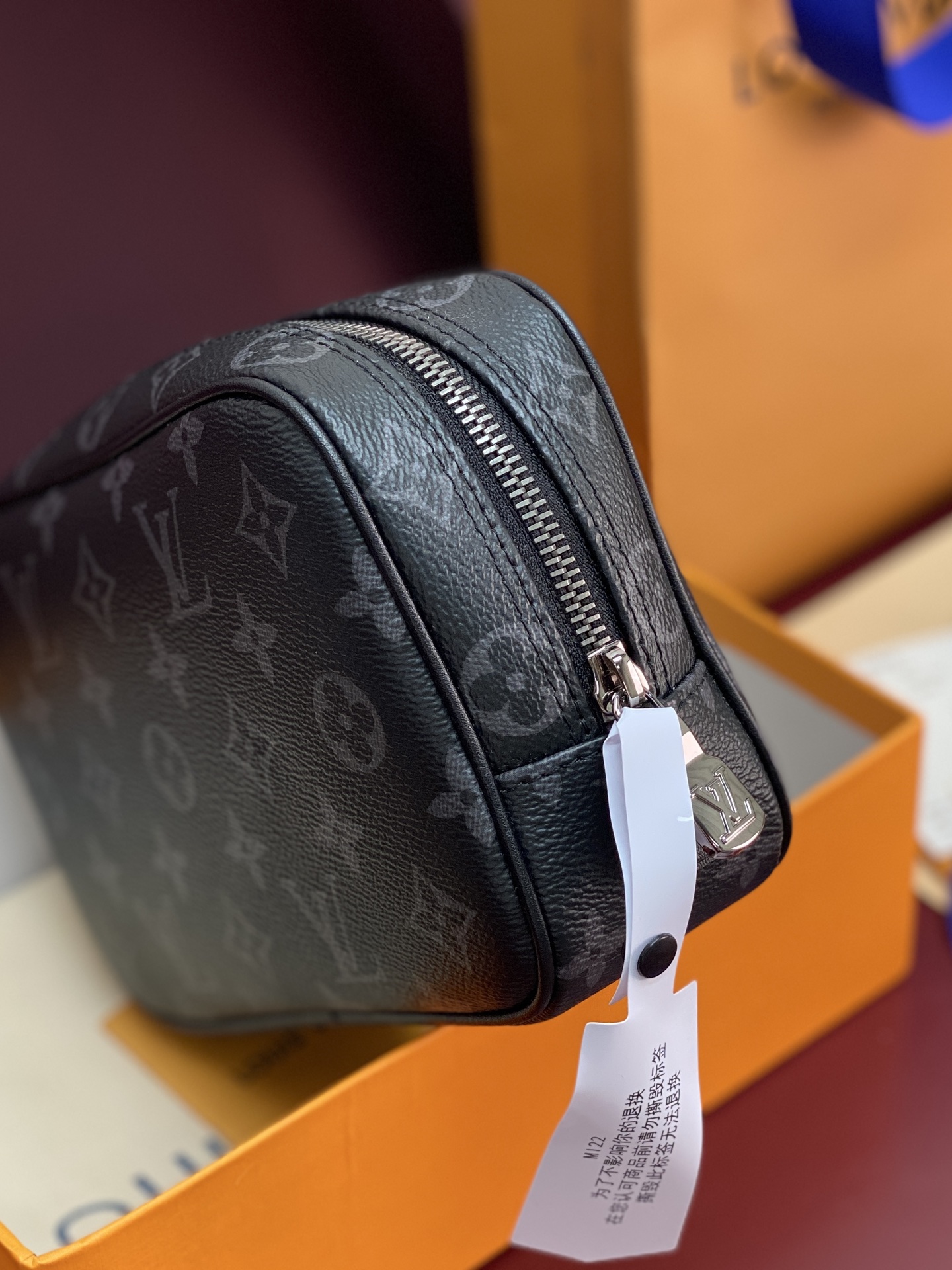 小号！M46577 黑花！新版本！LOUIS VUITTON PM 老花Logo拉链开合 涂层帆布拼牛皮