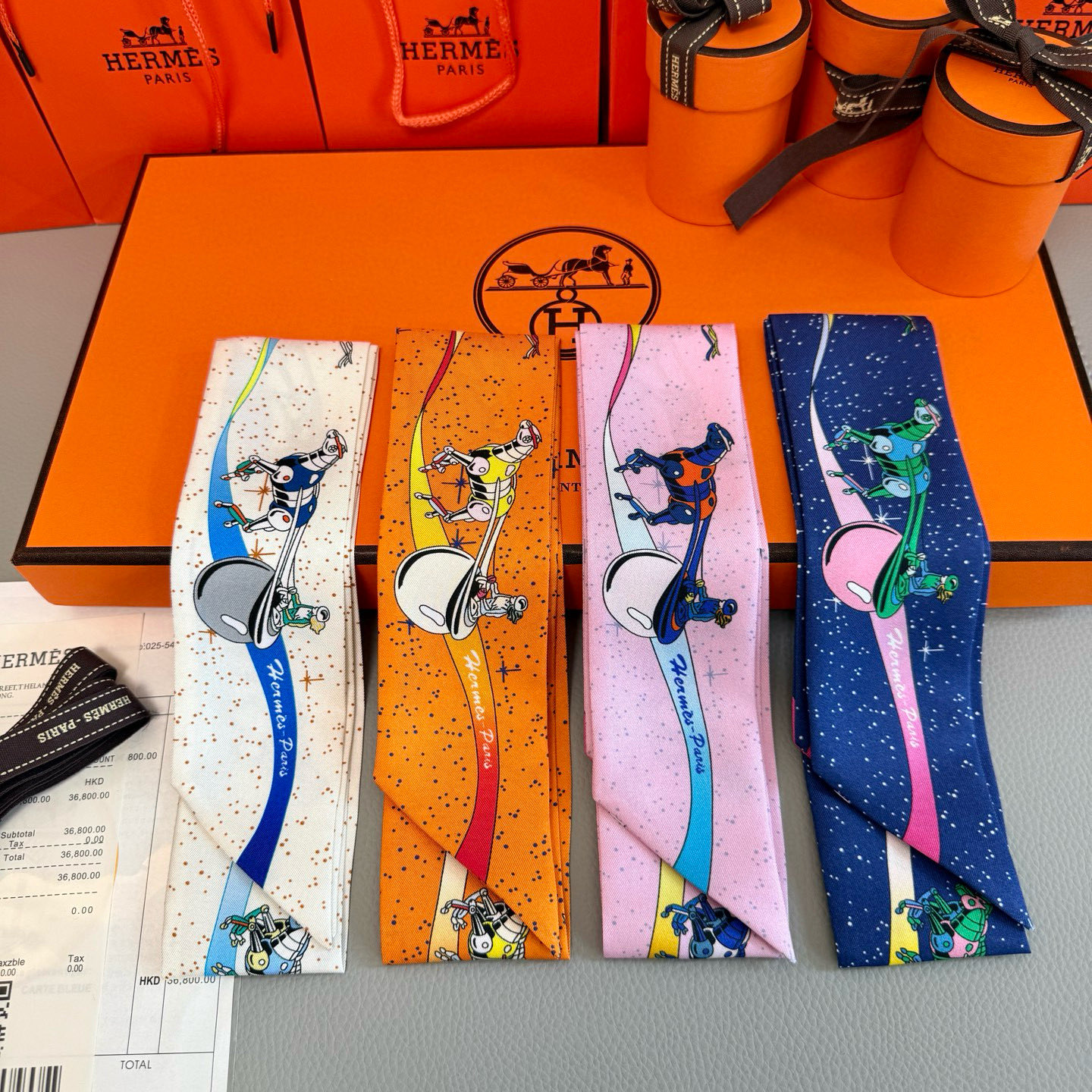[Hermès Small Ribbons]Hermes Space Horse Racing Twilly Small Scarf Twilly sma