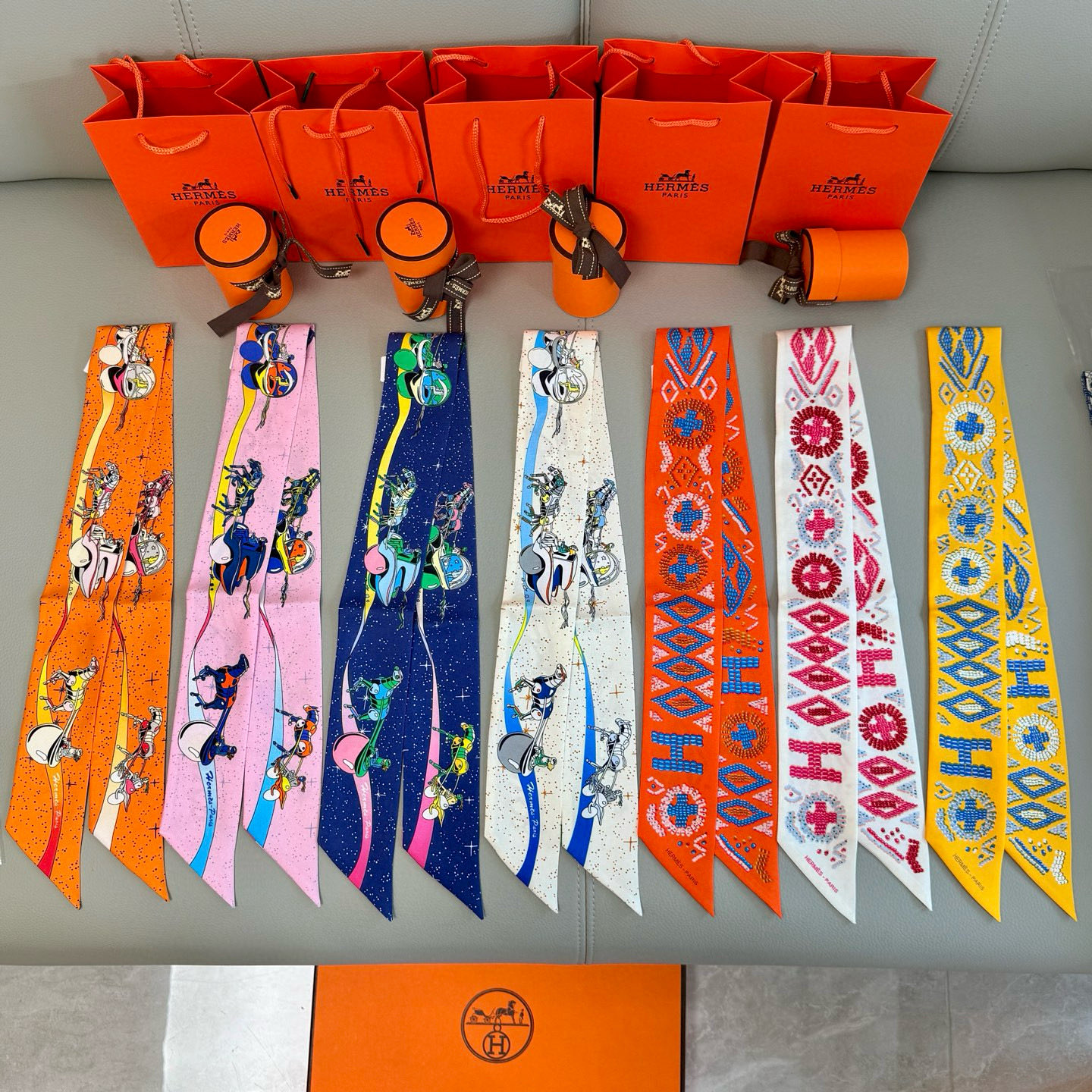 [Hermès Small Ribbons]Hermes Space Horse Racing Twilly Small Scarf