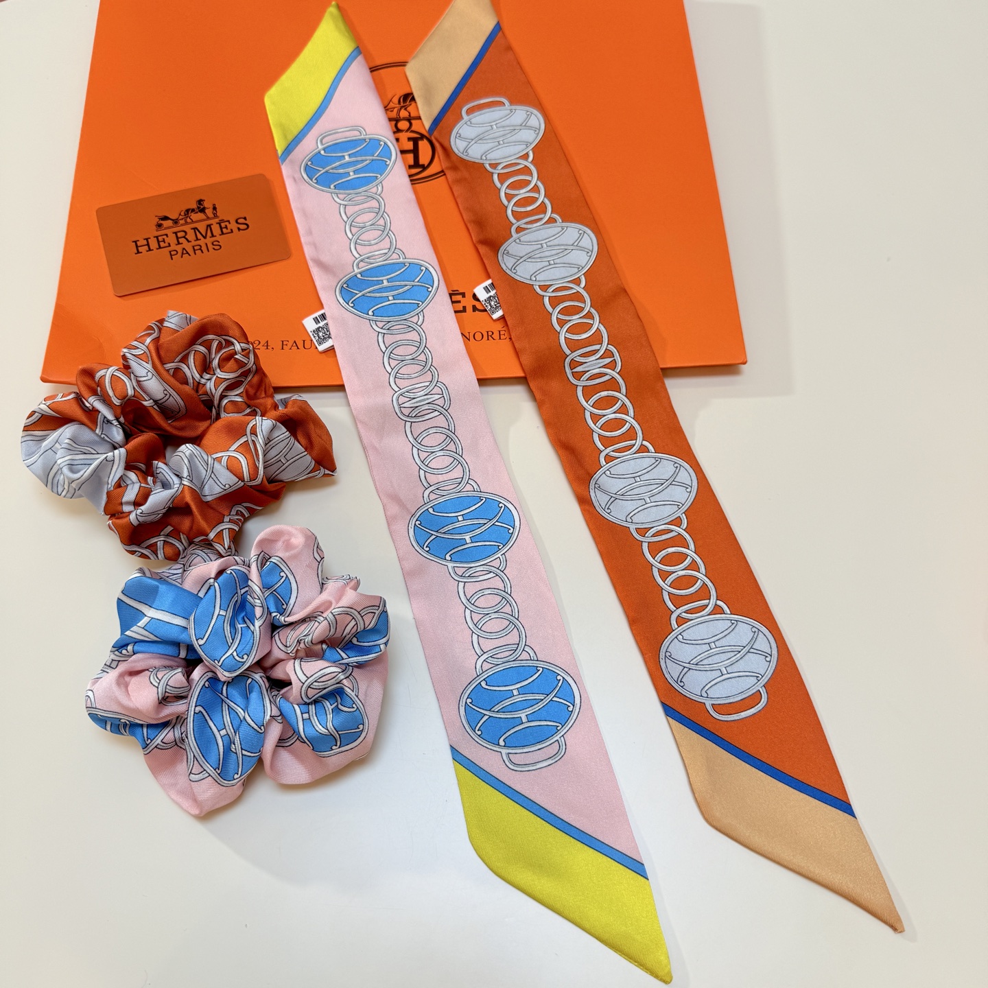 [Hermès Small Ribbons]Hermes dot key Tbilly small silk scarf hair band detacha