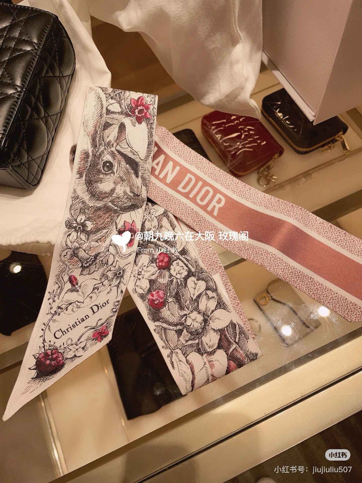 [Dior Small Ribbons]Dior rabbit limited style hair band small silk scarf twill