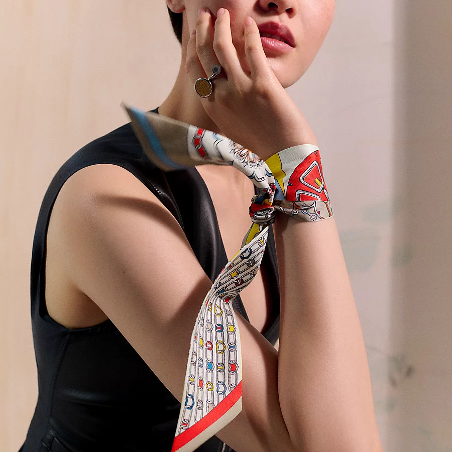[Hermès Small Ribbons]Hermes Kaleidoscope effect Twilly small silk scarfTbi