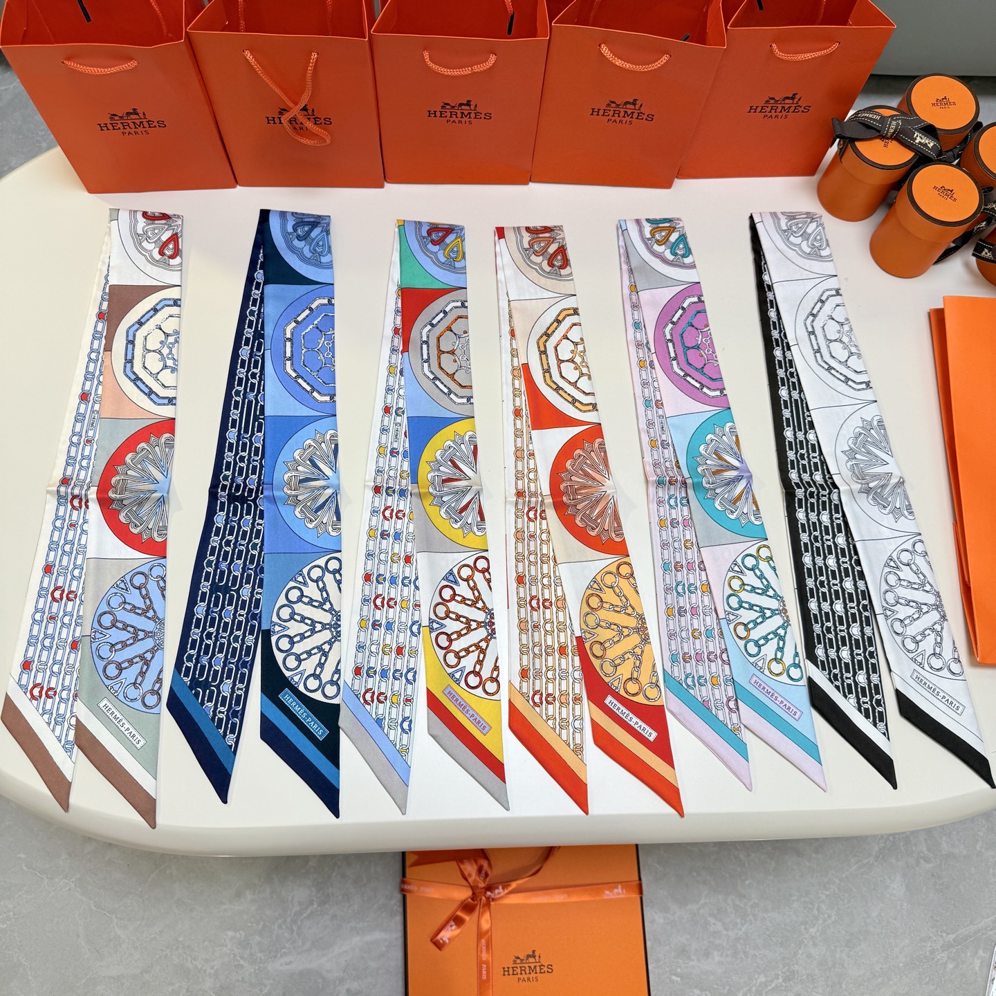 [Hermès Small Ribbons]Hermes Kaleidoscope effect Twilly small silk scarfTbi