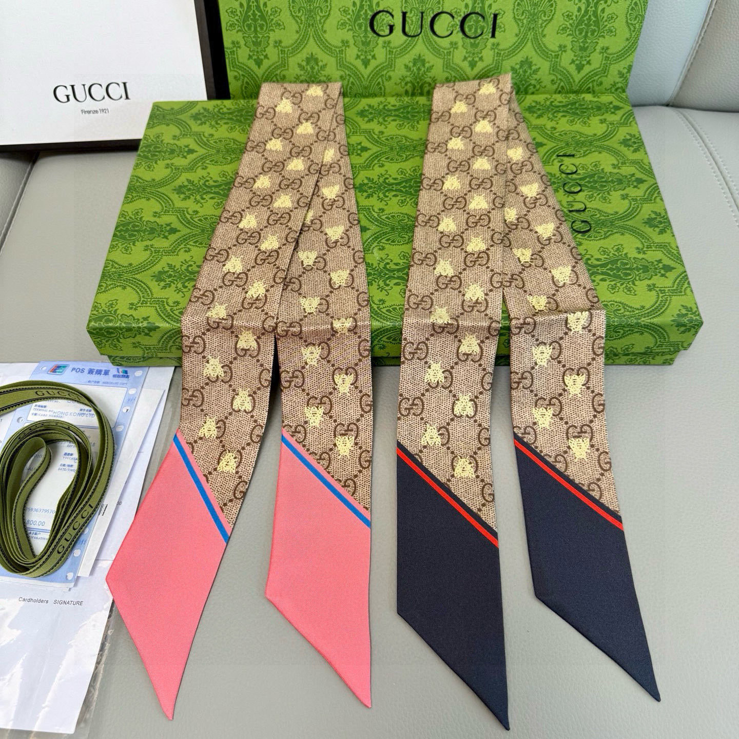 。ZG同步❗️镀金蜜蜂🦋GUCCI双层真丝飘带💕【尖端‼️专柜最最新款来袭💕女神必入  法国进口真丝面料