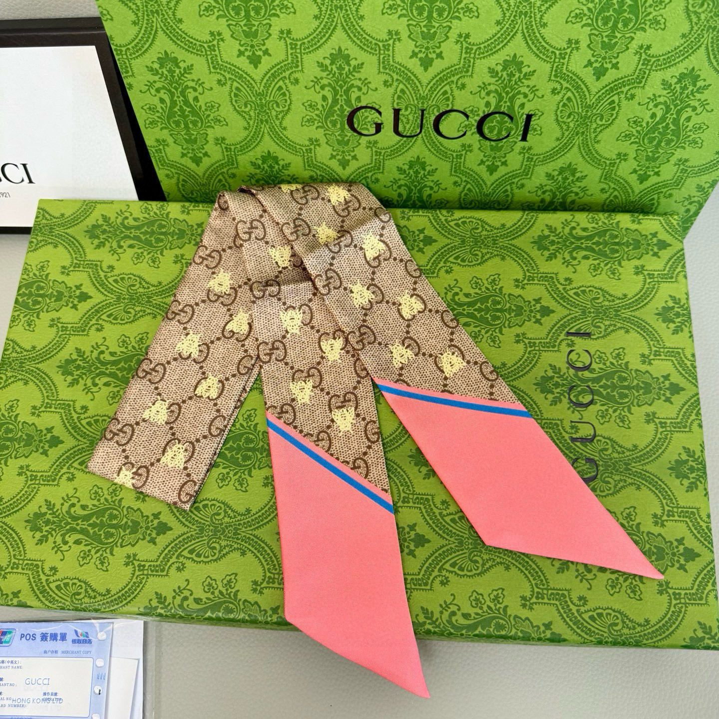 。ZG同步❗️镀金蜜蜂🦋GUCCI双层真丝飘带💕【尖端‼️专柜最最新款来袭💕女神必入  法国进口真丝面料