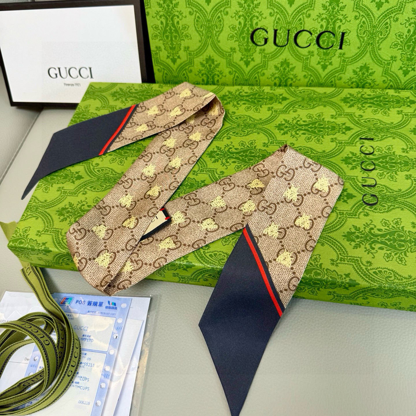 。ZG同步❗️镀金蜜蜂🦋GUCCI双层真丝飘带💕【尖端‼️专柜最最新款来袭💕女神必入  法国进口真丝面料