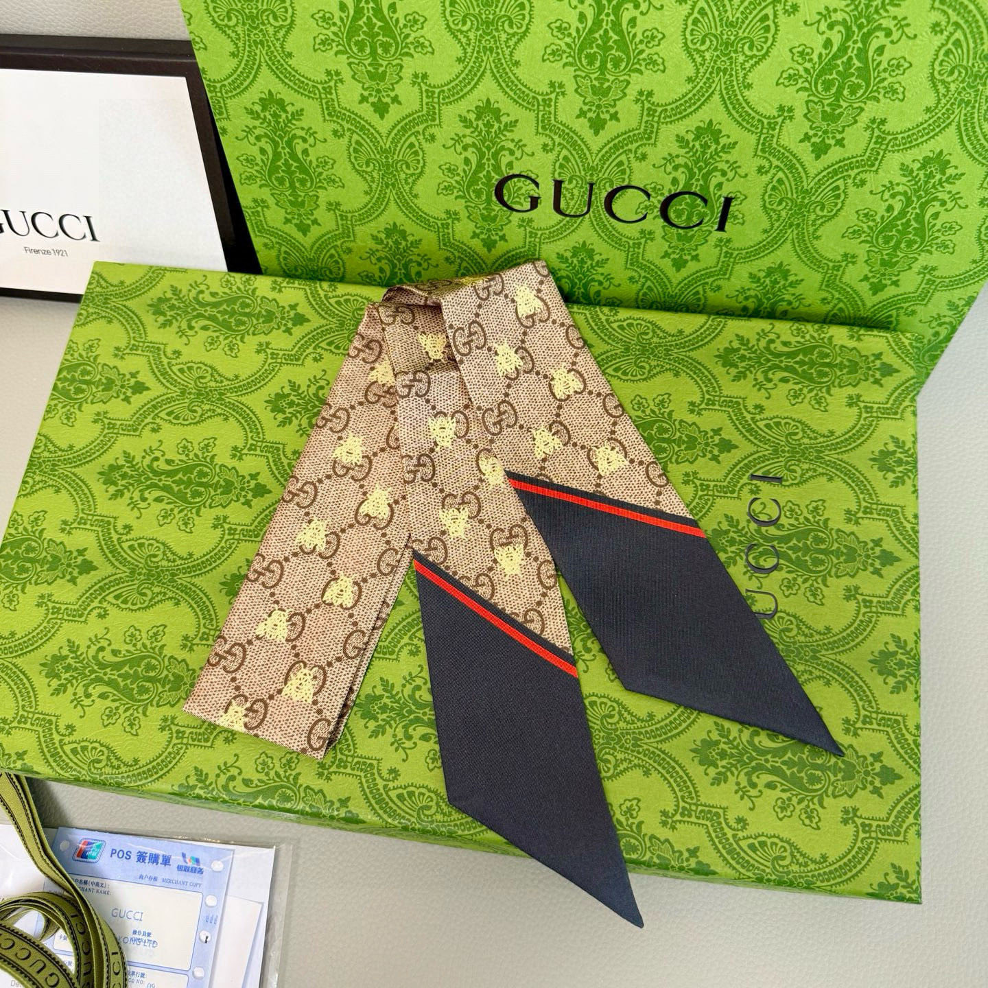 。ZG同步❗️镀金蜜蜂🦋GUCCI双层真丝飘带💕【尖端‼️专柜最最新款来袭💕女神必入  法国进口真丝面料