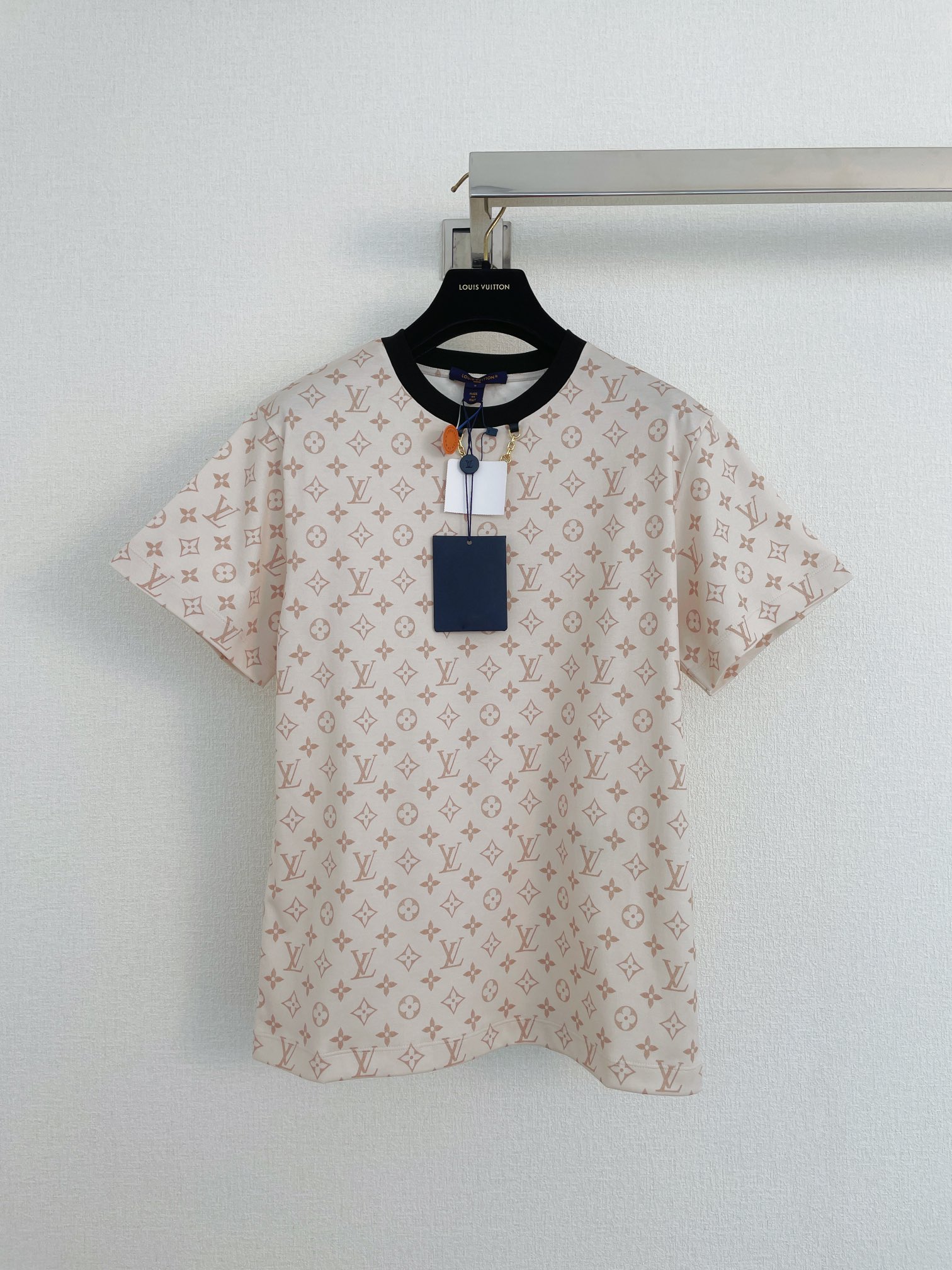 Louis Vuitton Clothing T-Shirt Apricot Color Printing Vintage Short Sleeve