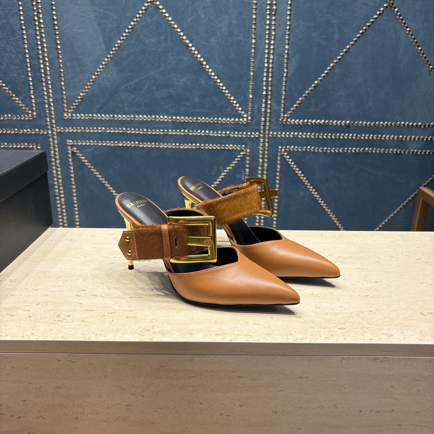 Balmain Calf Hair Buckle Mule Heels