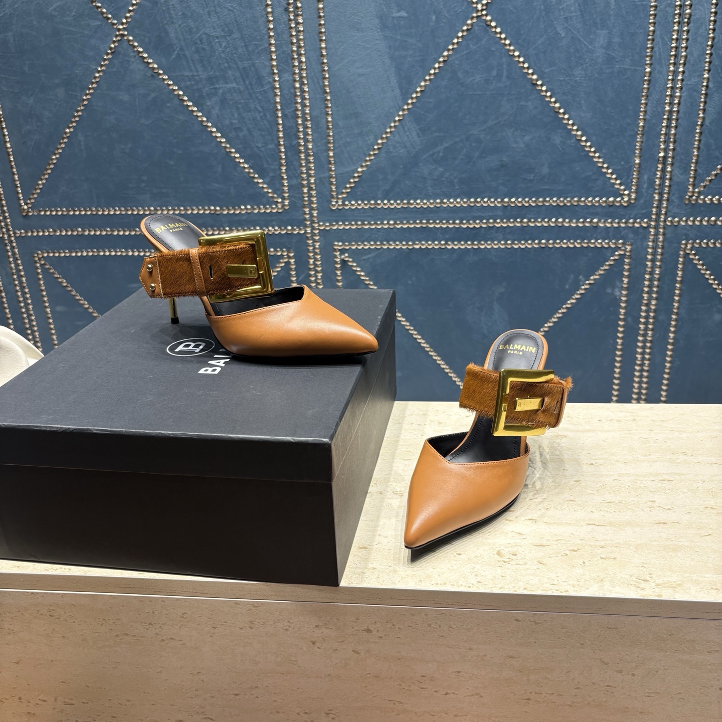 Balmain Calf Hair Buckle Mule Heels