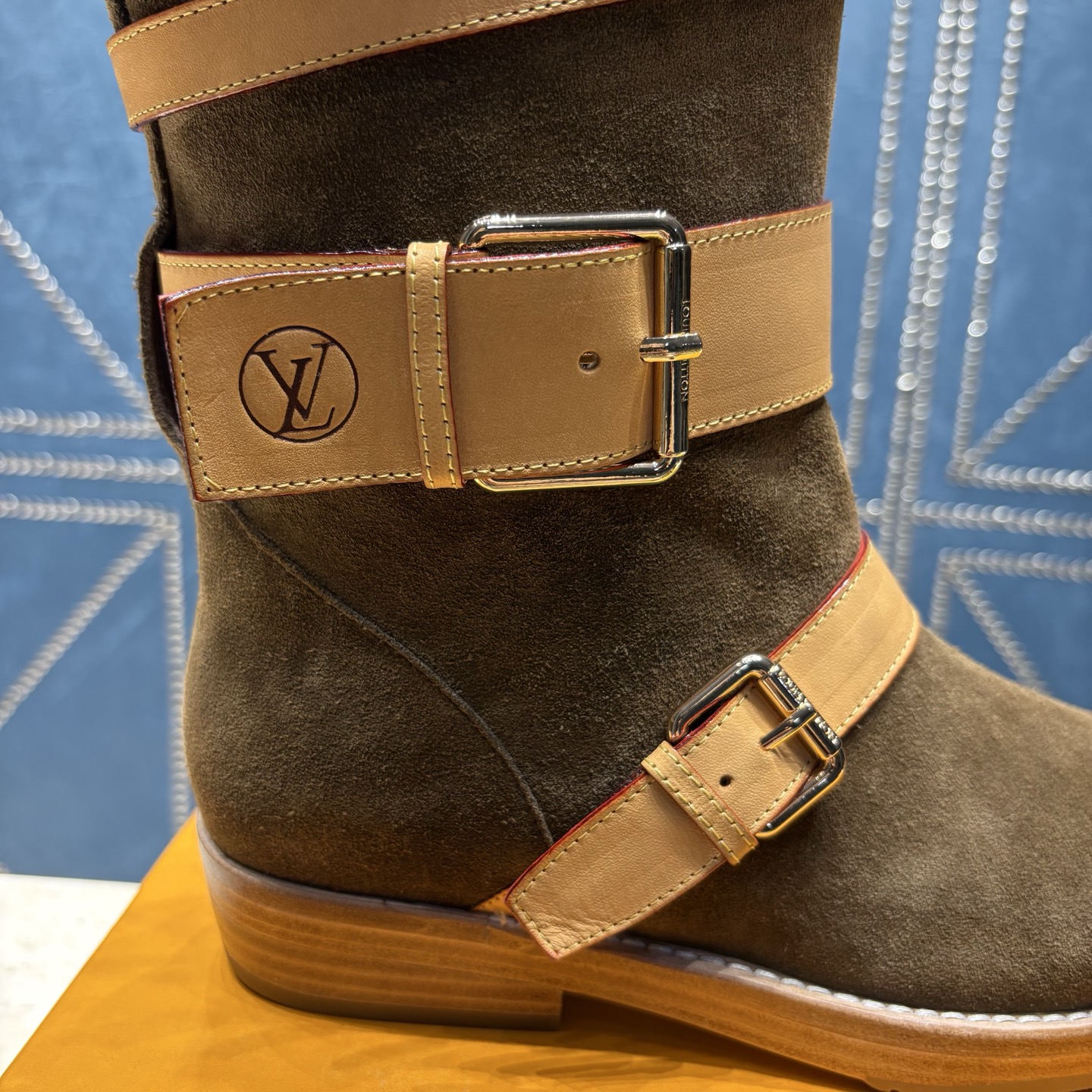 louis vuitton brown strapped shearling boots
