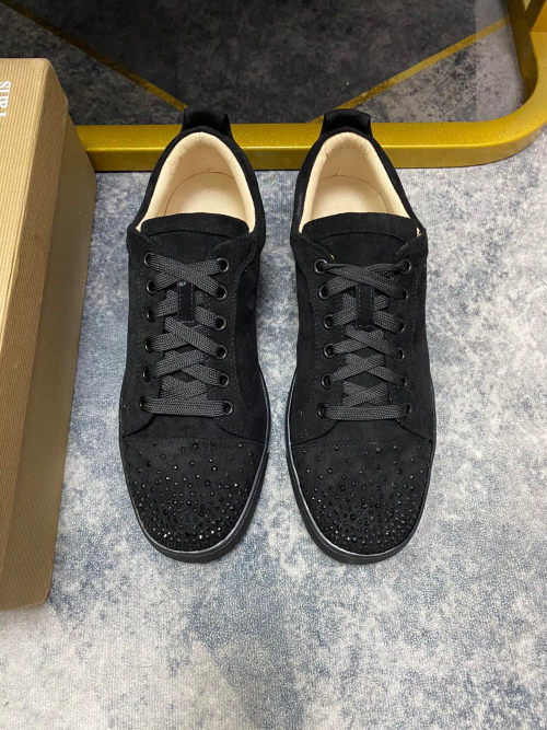 Christian Louboutin Black Suede Rhinestone Embellished Sneakers, Couple Style 1 Christian Louboutin Black Suede Rhinestone Embellished Sneakers, Couple Style