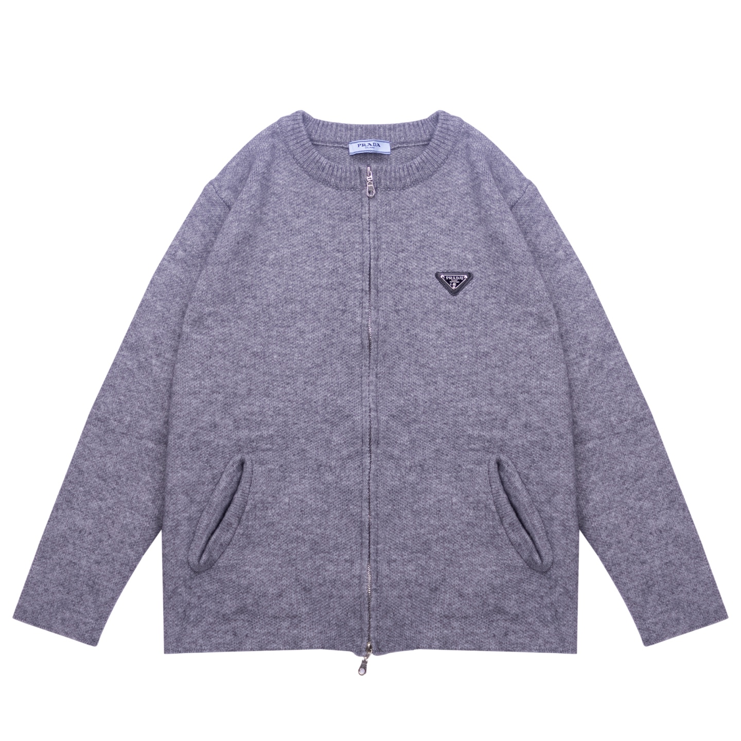 Prada Jacquard Knit Sweater Jacket - Premium Quality, Gray, Warm & Cozy