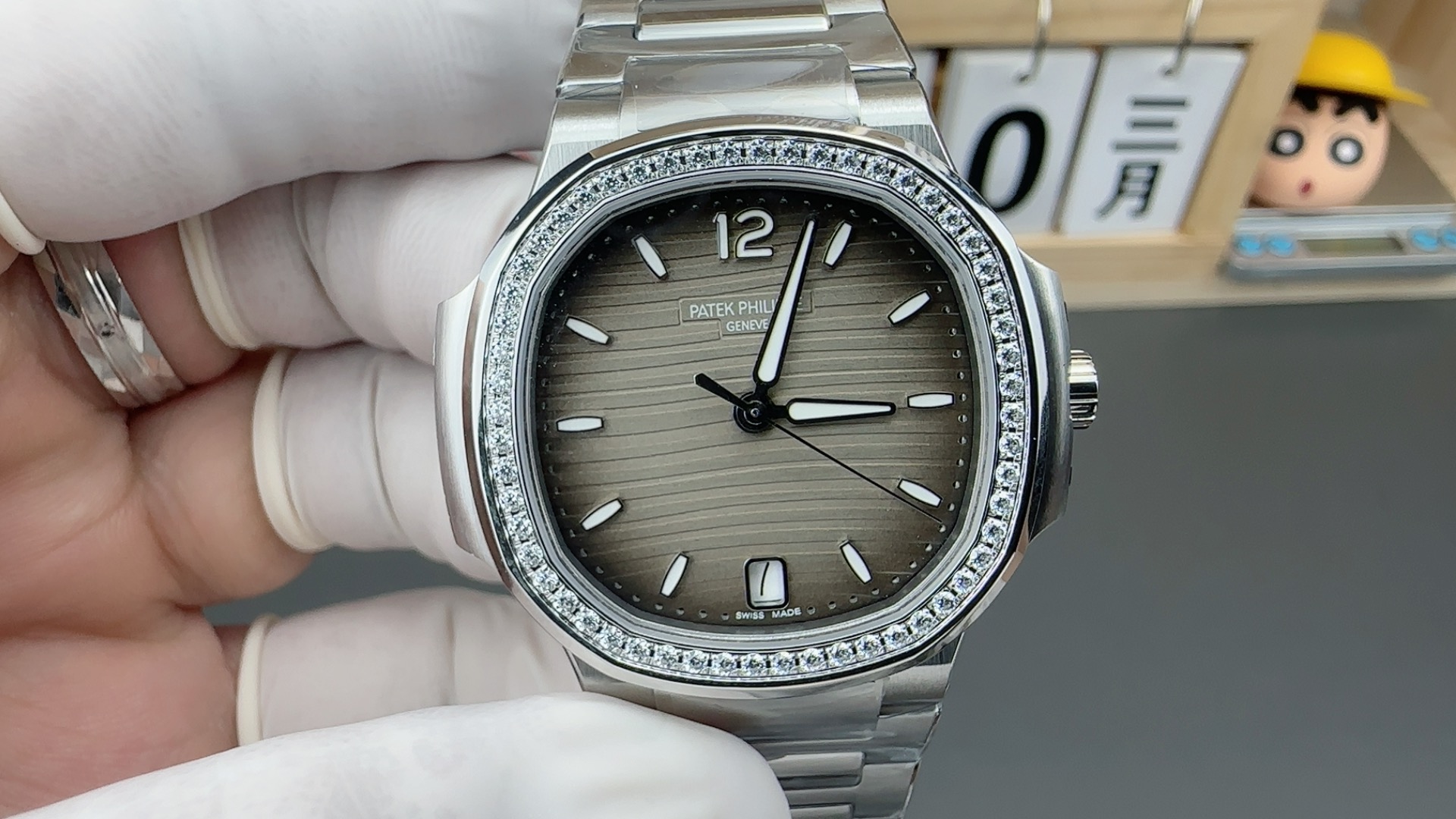 NO:755067,3k factory women's Nautilus/grey surface drill ring/324 all-in-one machine, diameter 35mm, thickness 8.62mm,198609093k厂 女款鹦鹉螺/灰面钻圈/ 324一体机 直径35mm 厚度8.62mm,,Watch