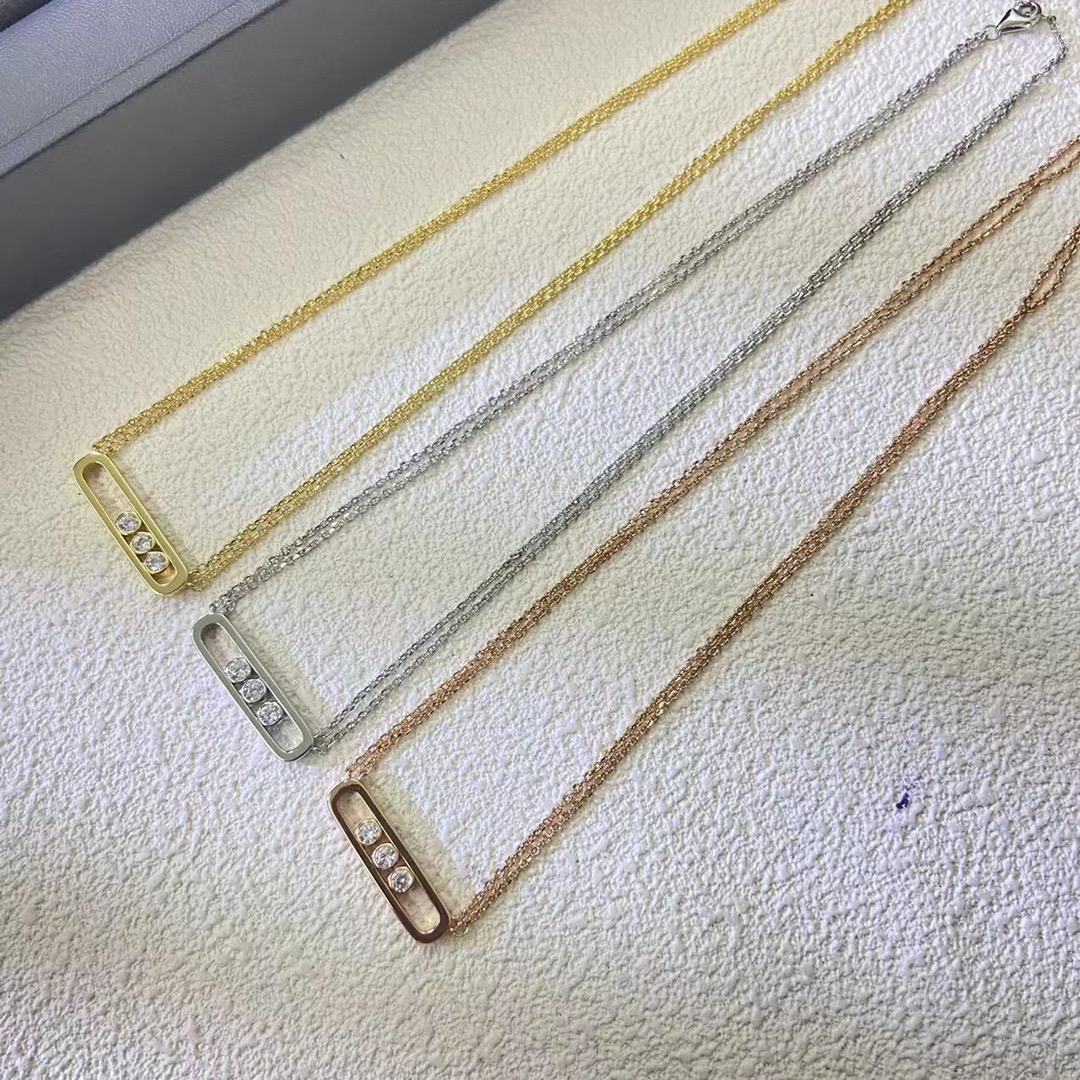 NO:723163,Messika necklace new glossy sliding three-bead pin necklace, Messika, necklace19860909梅西卡项链 新品光面滑动三珠别针项链,梅西卡,necklace,Jewelry