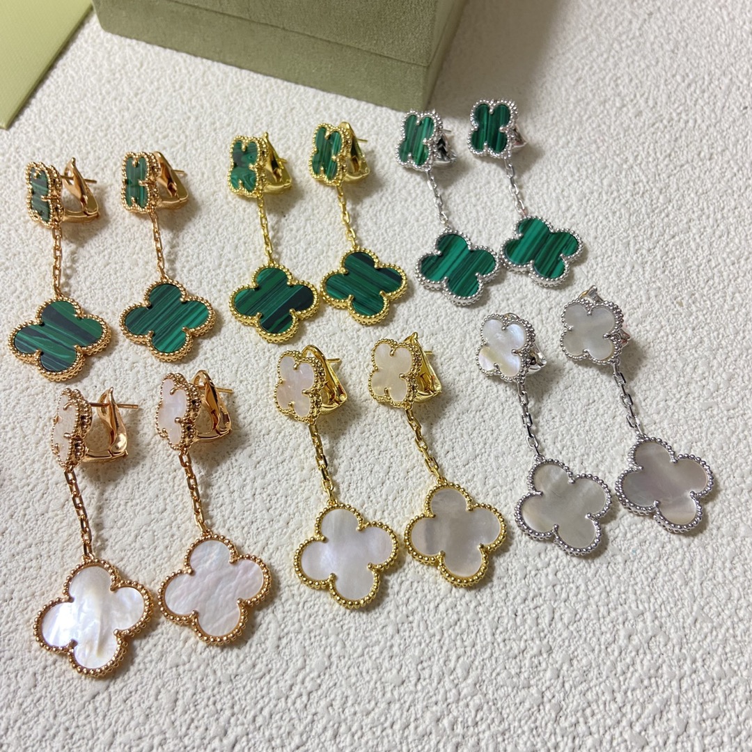 👑美弊了😘V@n 梵克雅宝四叶草双花红玛瑙耳拍最新款🍀电镀厚金✨超强保色❤️做工精致 爆款🔥 爆款🔥实拍