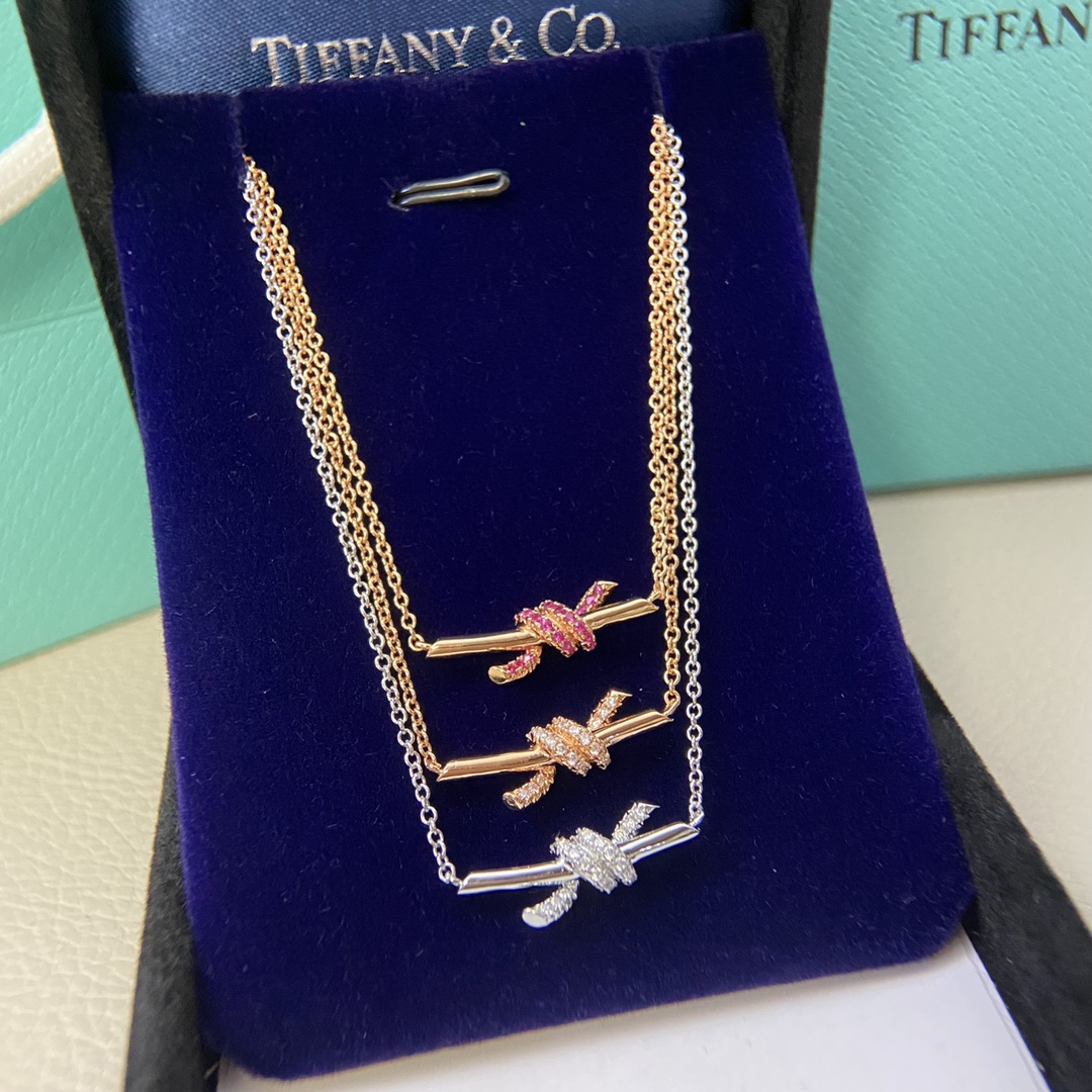 NO:381636,Tiffany Necklace New Mini Half Diamond Twist Rope Knot Necklace, Elegant Jewelry, Tiffany, Necklace19860909蒂芙尼项链 新品迷你半钻扭绳纽结项链,饰品精品,tiffany,necklace,Jewelry