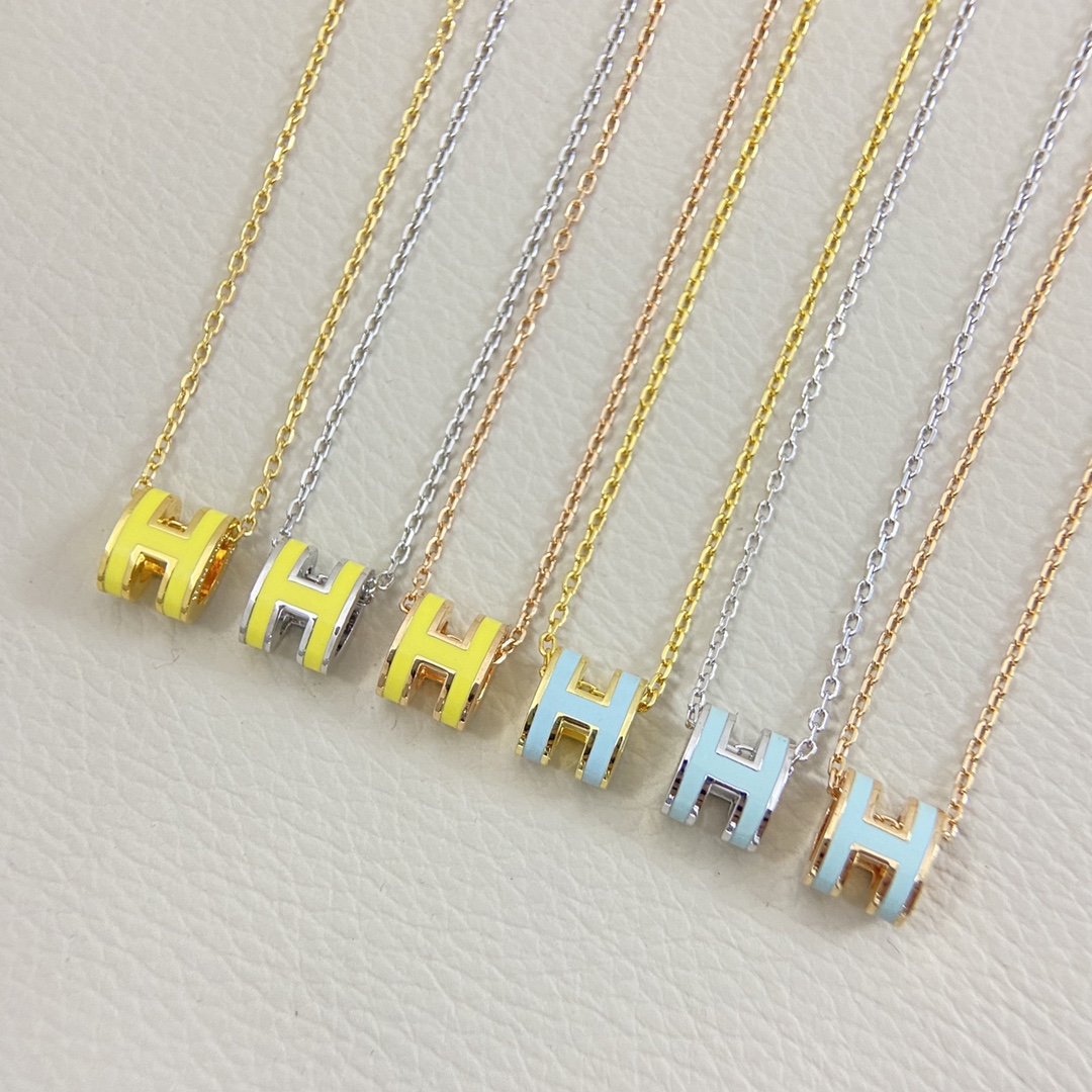 Hermès 爱马仕项链 AMXLZ0003-034新珐琅水蓝迷你H项链