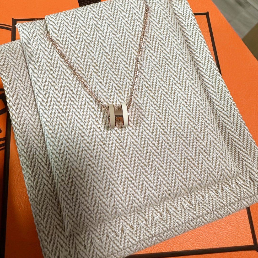 Hermès 爱马仕项链 AMXLZ0004-036新品双色珐琅迷你H项链 黄金 白金 香槟金
