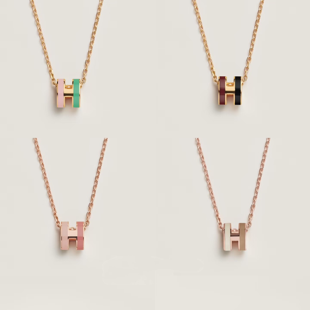 Hermès 爱马仕项链 AMXLZ0004-036新品双色珐琅迷你H项链 黄金 白金 香槟金