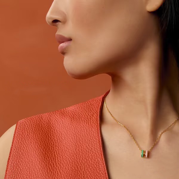 Hermès 爱马仕项链 AMXLZ0004-036新品双色珐琅迷你H项链 黄金 白金 香槟金