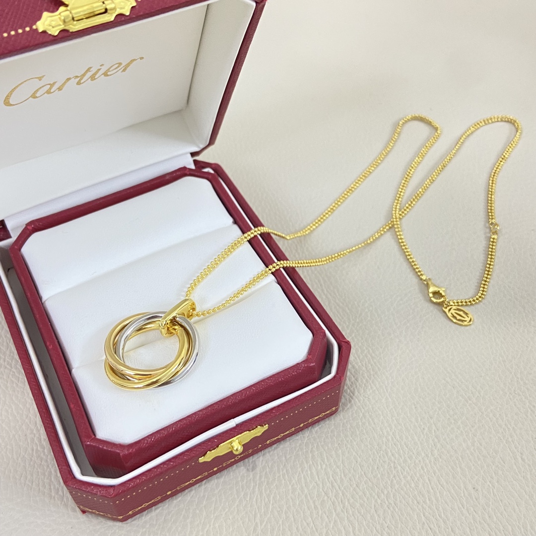 ¥138 卡地亚项链 KDXLH0008-064新品光面三色三环项链 