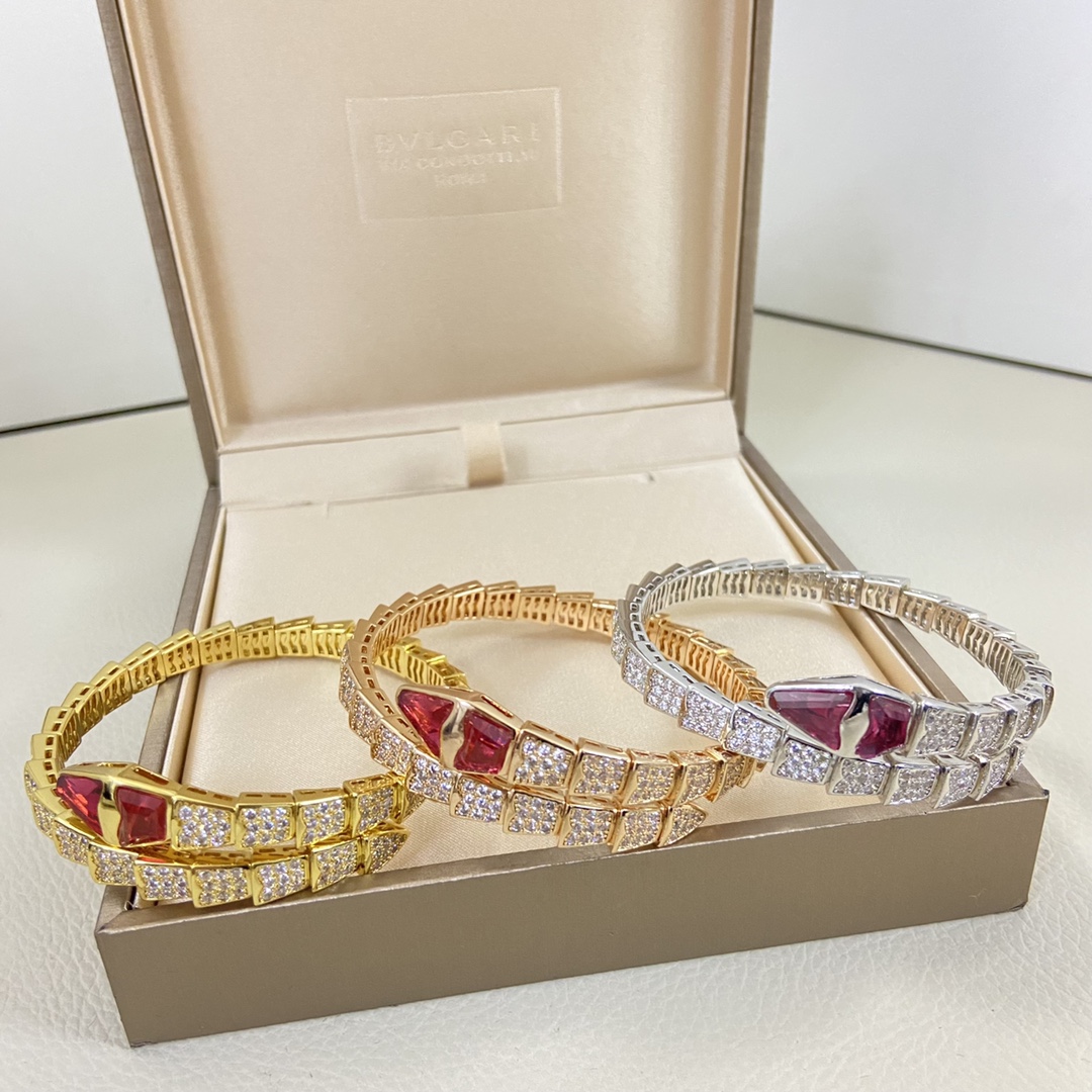 ¥188 宝格丽手镯 BGSZP0001-110新品满钻红宝石🐍手镯 