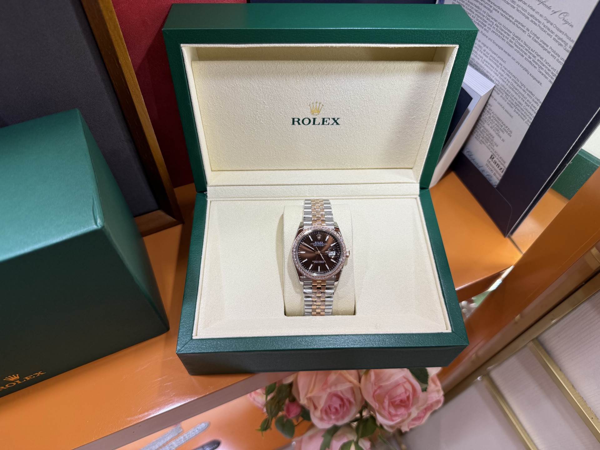 NO:392298,More labor and more fruits, log coffee plate 36mm, high-end, eye-catching and hand-super texture, 18K rose gold, fully automatic mechanical movement,19860909多劳多得 日志咖啡盘36mm 咖盘高级耐看上手质感好绝 18K玫瑰金 全自动机械机芯,,Watch