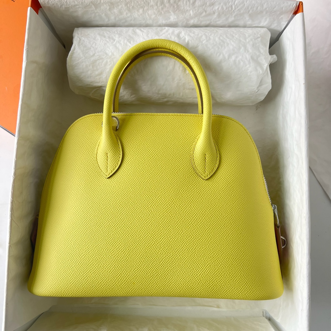 Bolide 25cm Epsom Lemon Yellow Handbag with Silver Hardware 2 i1700033872 3598 0