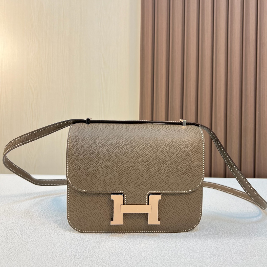 Hermes Constance Torby typu crossbody i na ramię Słoń szary Szary Róża Różowe złoto Złoty sprzęt Epsom