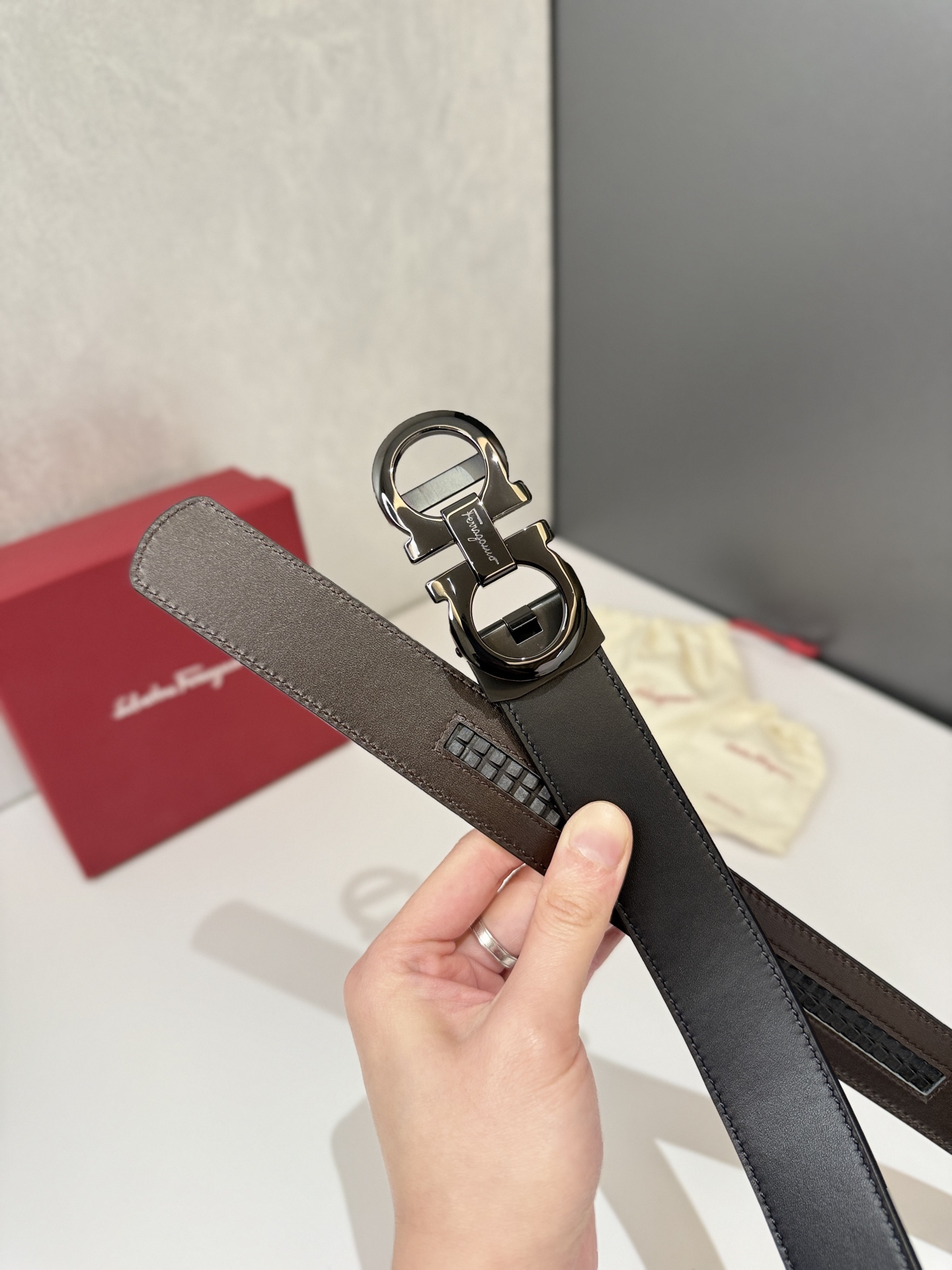 페레가모 자동 버클 천연 가죽 벨트 59546 이미지 3