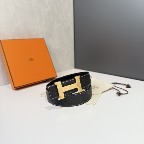 Hermes Men's Black Leather Belt with Gold H Buckle | 38MM Width