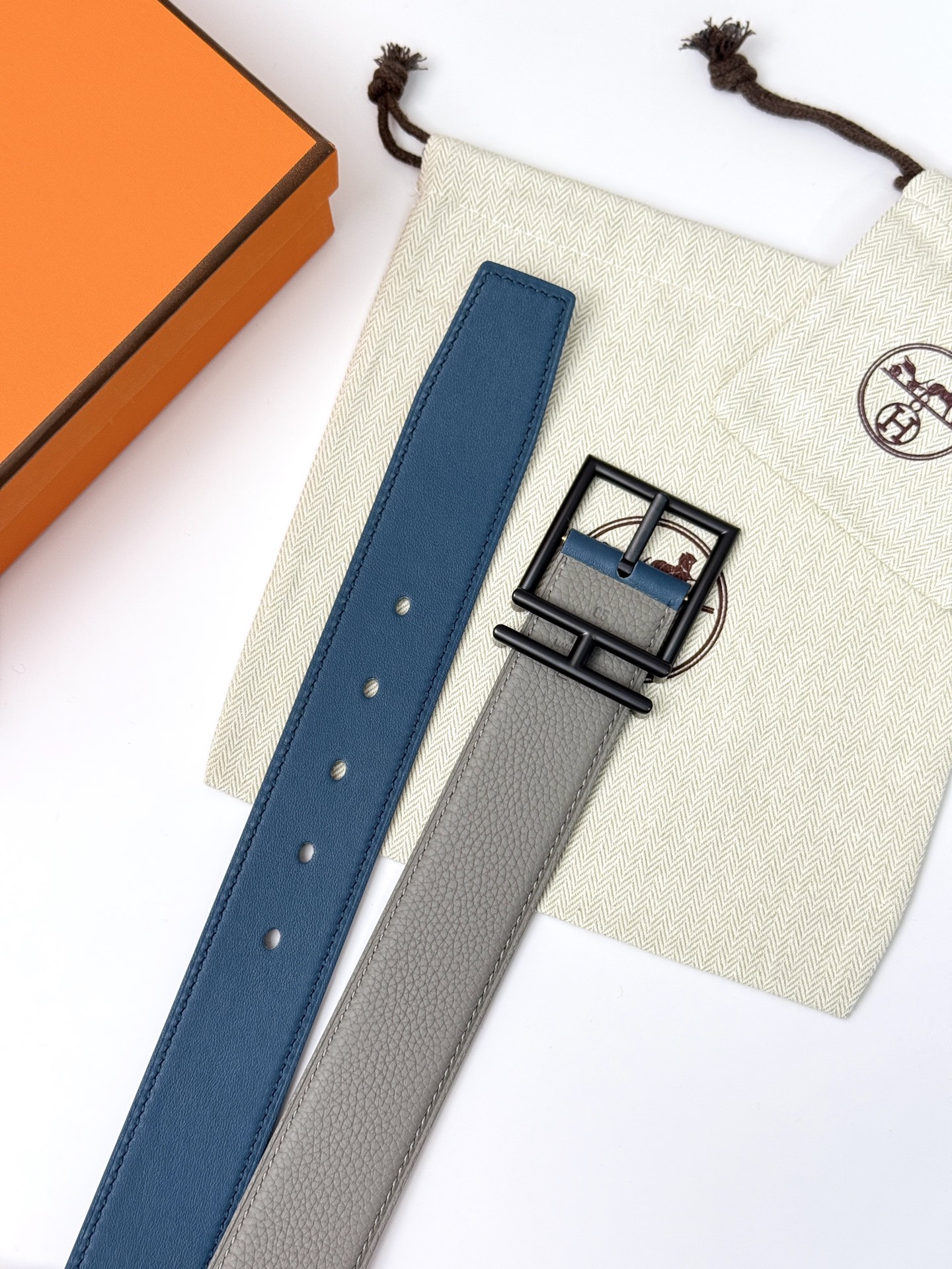 Elegante cinturón reversible Hermes de piel para hombre, hebilla de acero inoxidable